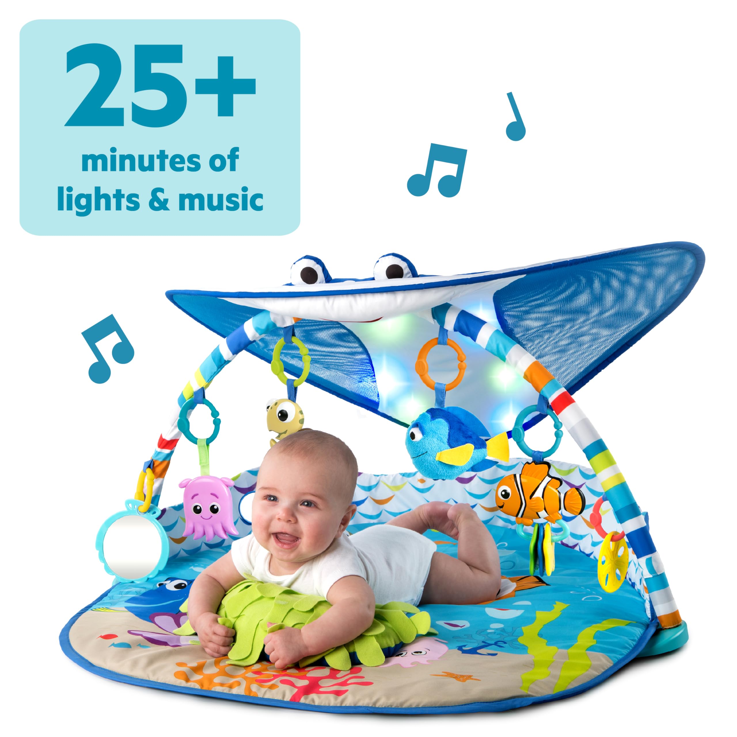 Bright Starts Disney Baby Finding Nemo Sea of Activities Jumper for Infants 6+ Months & Mr. Ray Ocean Lights Music Play Gym for Newborns - Interactive Baby Toys for Developmental Play, Nursery Decor, and Disney-Themed Gift Ideas