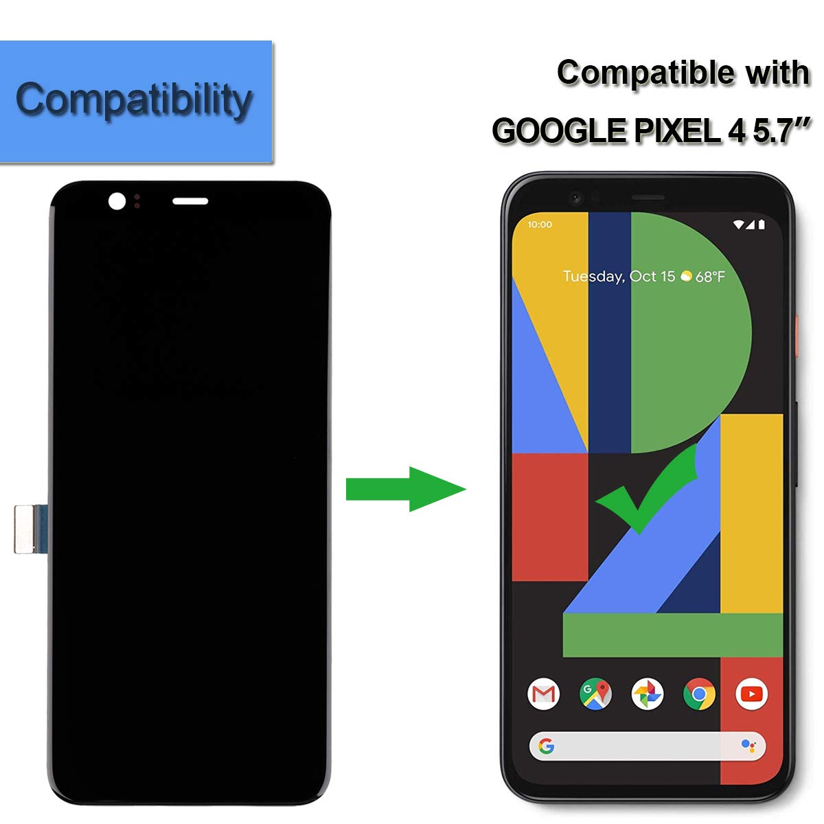 Google Pixel 4 OLED Touch Screen Assembly - 5.7 Inch Digitizer Display Replacement with Tools Kit | Perfect for DIY Phone Repair & Screen Replacement at Home