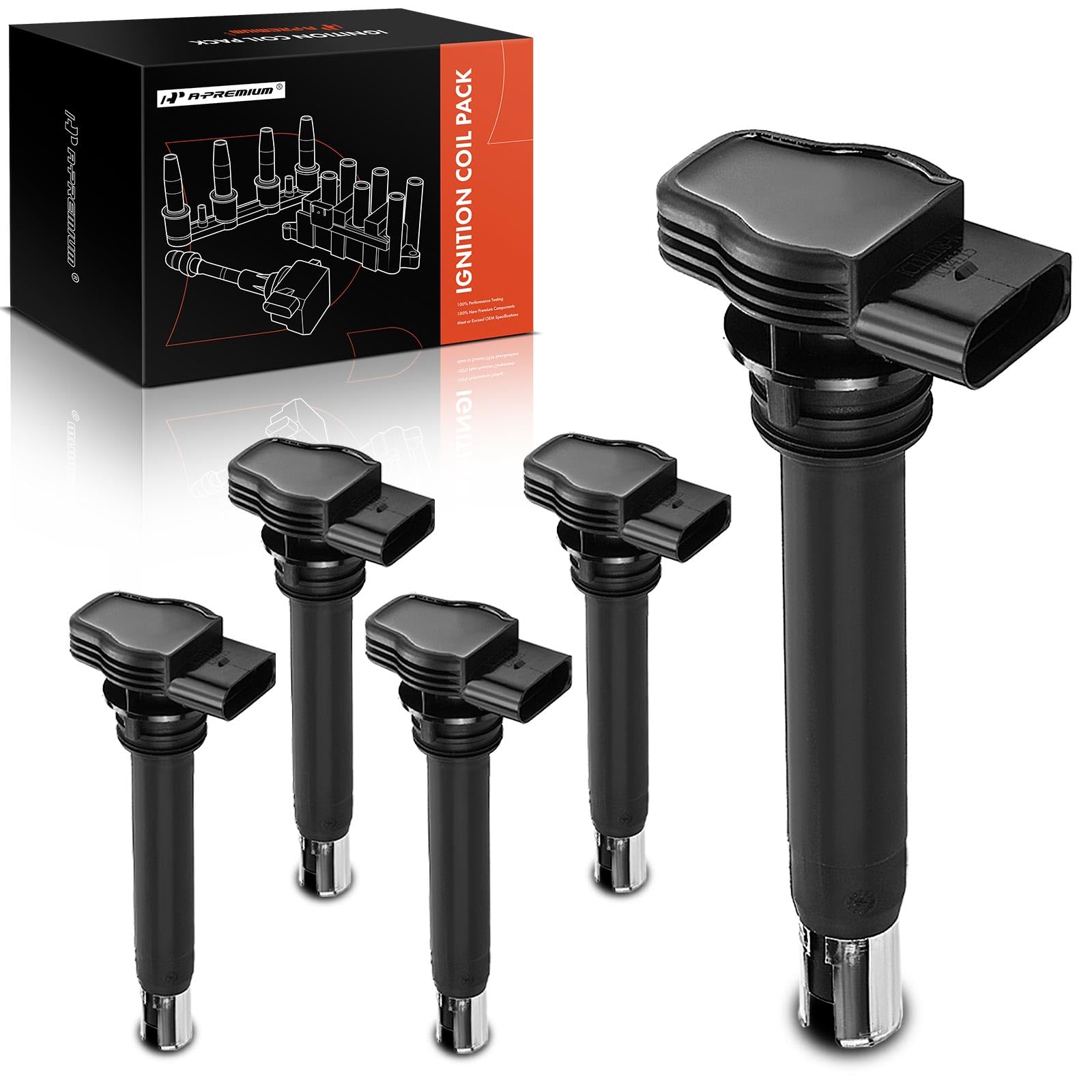 Premium Engine Ignition Coil Pack Set of 5 - Compatible with VW Jetta Passat Golf Tiguan Beetle CC Eos GTI Rabbit & Audi A3 A4 A5 A6 TT Quattro - High Performance Replacement Parts for Smoother Acceleration & Better Fuel Efficiency - Perfect for DIY Auto Repair & Engine Maintenance