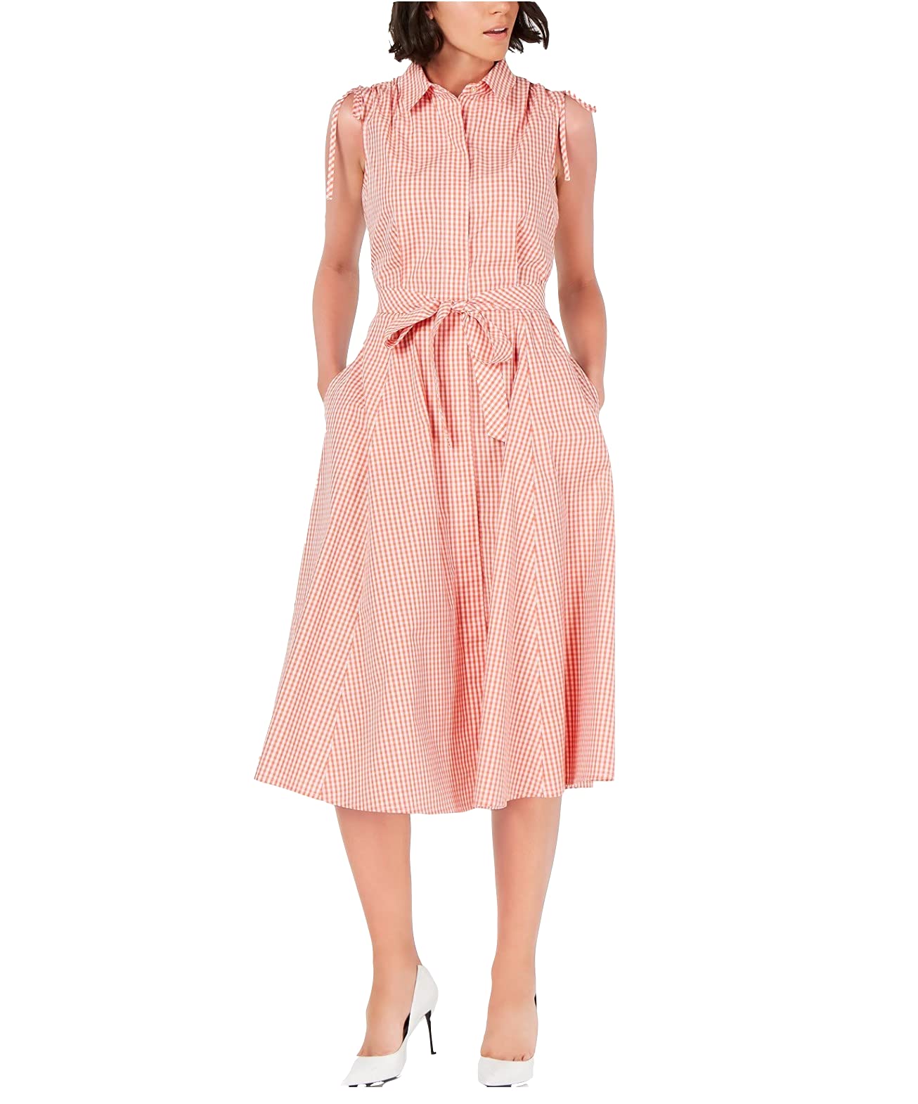 Calvin Klein Women's Plus Size Sleeveless Button Front Shirt Dress - Stylish Casual & Office Wear for Curvy Women