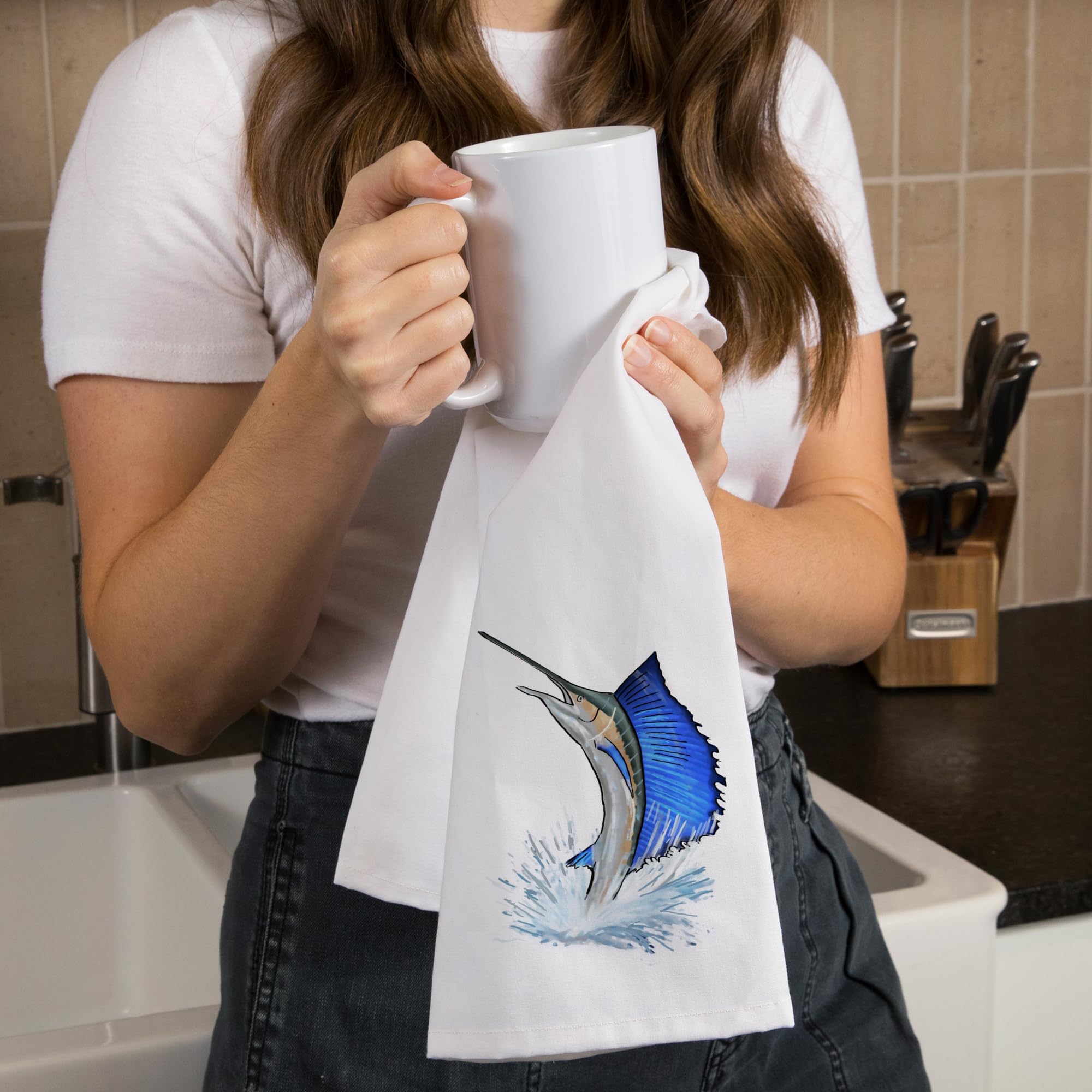 Sailfish Cotton Tea Towel - 100% Premium Cotton Decorative Hand Towel for Kitchen & Home Decor - Perfect for Dish Drying, Gift Giving & Coastal-Themed Decor
