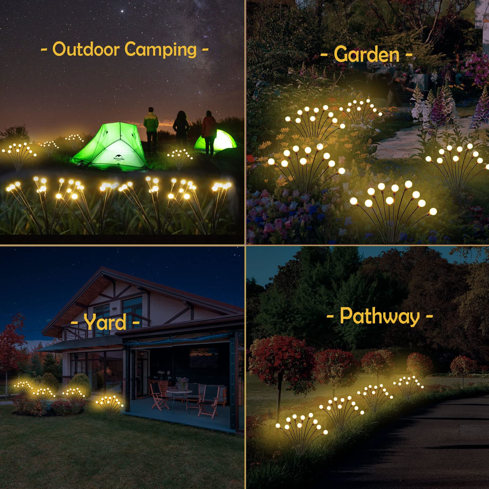 Solar Firefly Fairy Lights - 10 LED Starburst Swaying Outdoor Stake Lights (4 Pack) - Waterproof Decorative Lighting for Garden, Landscape, Path, Yard & Patio - Warm White - Perfect for Outdoor Weddings, Parties & Holiday Decorations
