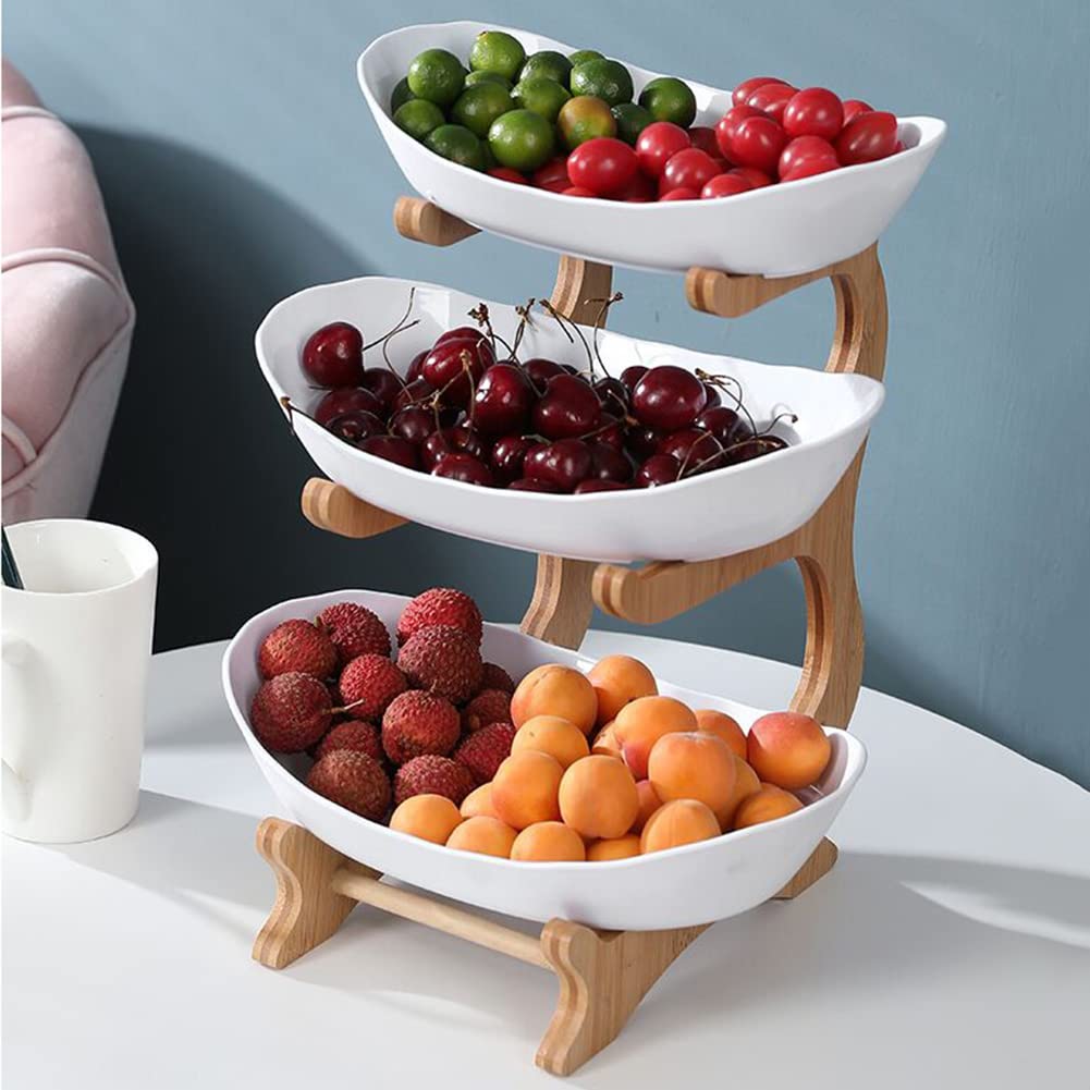 3-Tier White Detachable Fruit Basket Stand - Kitchen Countertop Storage for Fruits, Vegetables, Bread & Snacks - Space-Saving Organizer for Pantry, Dining Room & Office