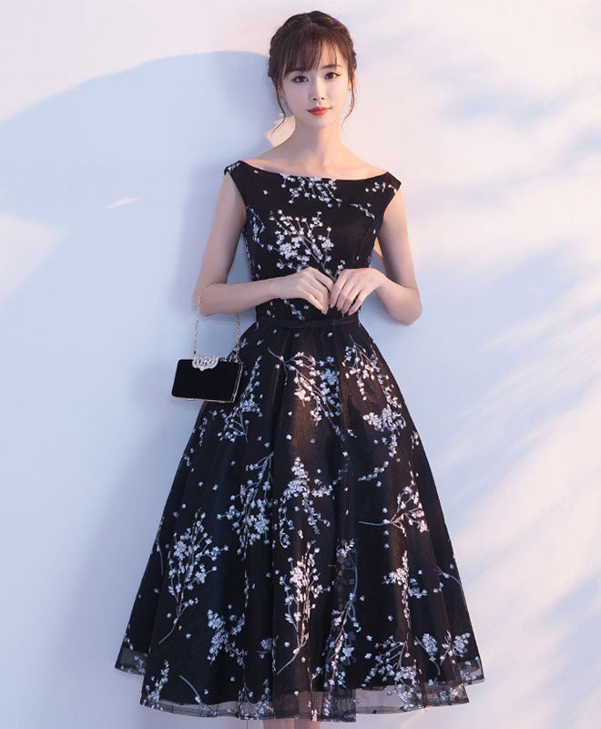 Elegant Black Tulle Tea-Length Prom Dress | Formal Evening Gown for Homecoming, Dances & Special Occasions