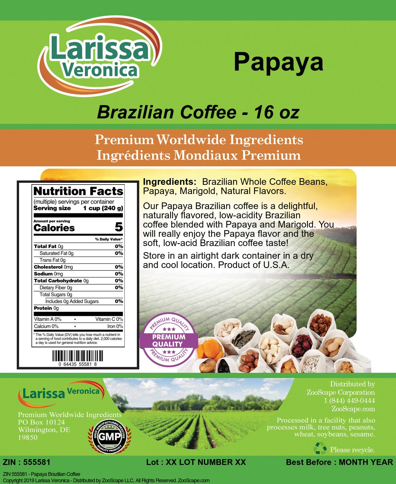 Premium Brazilian Papaya Flavored Whole Coffee Beans - Gourmet, Naturally Flavored, 16 oz (3 Pack) - Perfect for Home Brewing, Office Use & Gift Giving