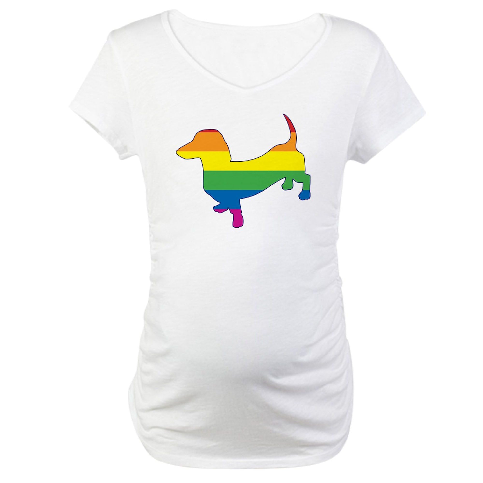 Gay Pride Dachshund Maternity T-Shirt for Women - Ruched Side Design for Comfort - Perfect for Pride Events, Baby Showers & Casual Wear