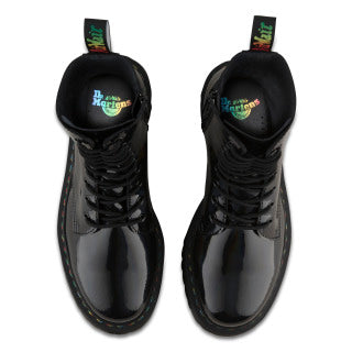 Dr. Martens Jadon Hi Black Rainbow Patent Platform Boots - Punk Style Chunky Sole Lace-Up Combat Boots for Women & Men | Perfect for Concerts, Festivals & Edgy Streetwear Outfits