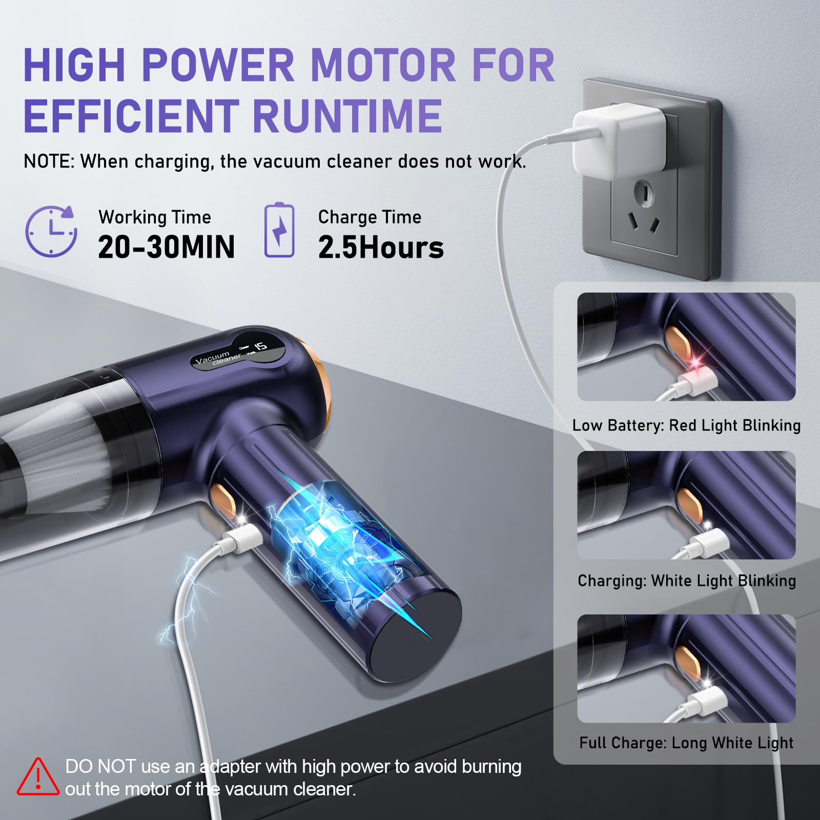 EYYA Cordless Handheld Car Vacuum Cleaner - 15000PA High Power Portable Mini Vacuum & Air Duster with 3 Speed Settings, Digital Display - Rechargeable for Car Detailing, Home Cleaning, Pet Hair Removal (Ideal for Cars, Sofas, Stairs & Hard-to-Reach Areas)