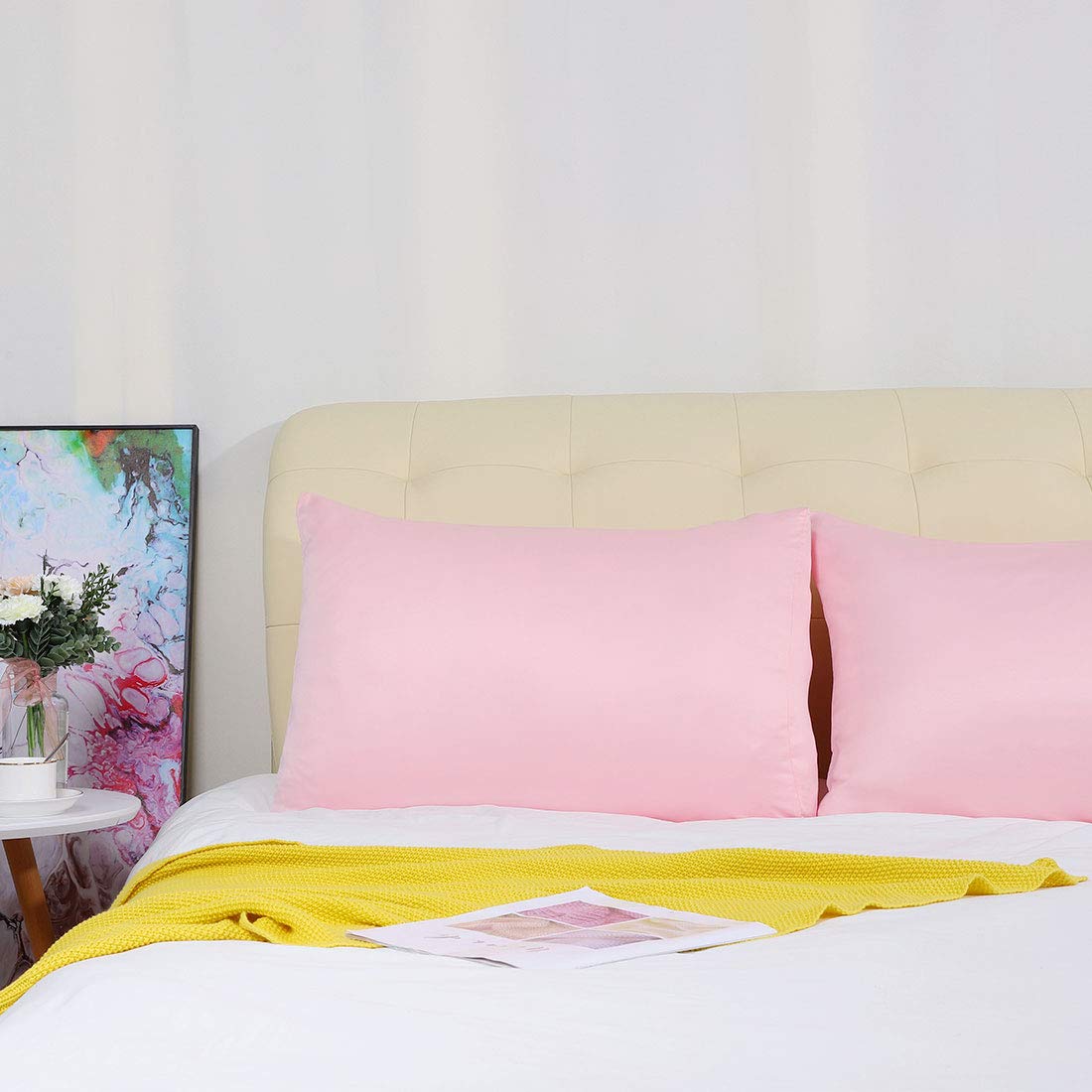 uxcell 2 Pack Silk Satin Pillowcase for Hair & Skin Care - Cooling, Breathable, Soft 14x20 Inch Travel Size Pillow Cases with Envelope Closure (Pink) | Perfect for Beauty Sleep, Travel & Sensitive Skin