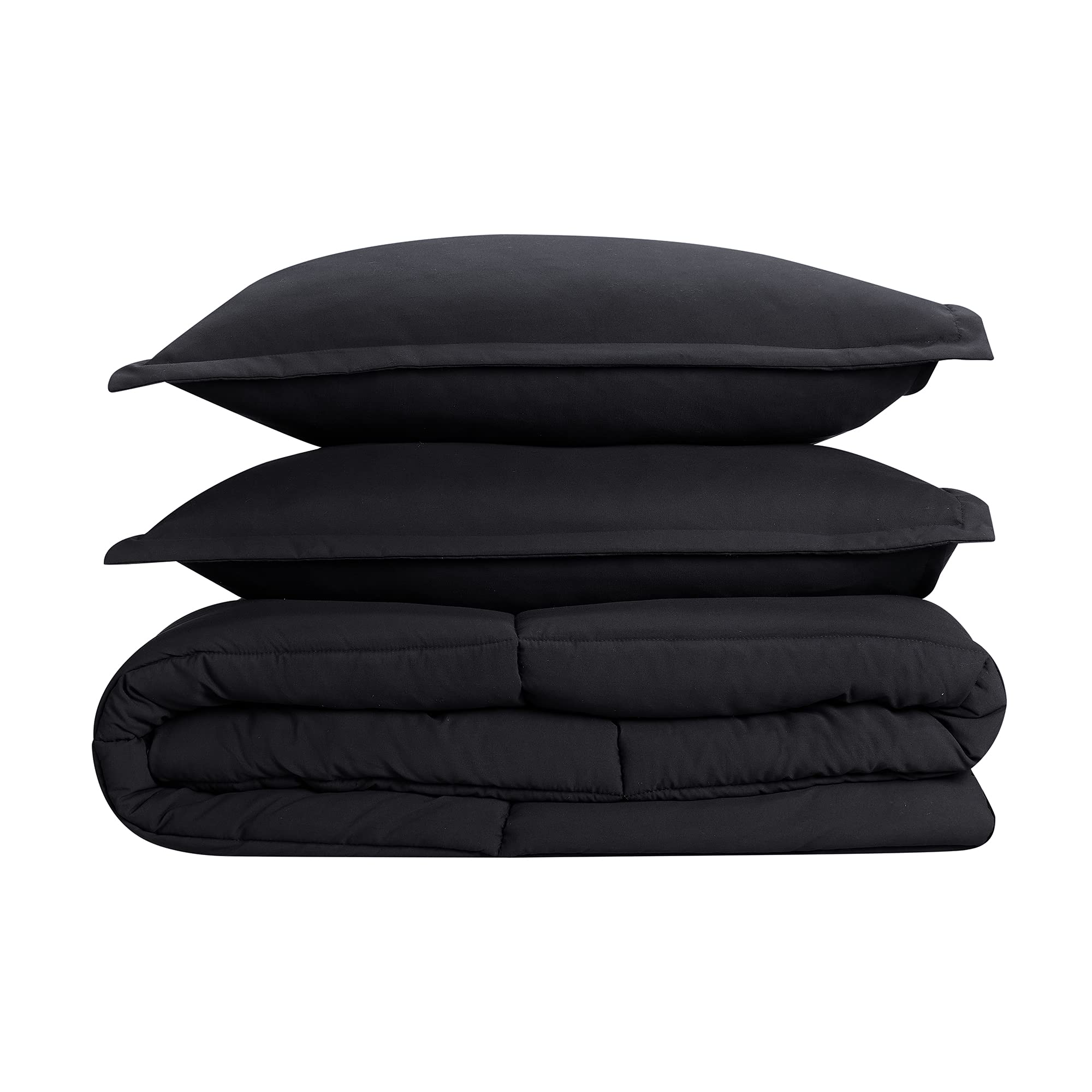 SERTA Simply Clean Ultra Soft Hypoallergenic 3-Piece Comforter Set - Full/Queen Size, Black - Perfect for Allergy Relief & Cozy Bedroom Decor