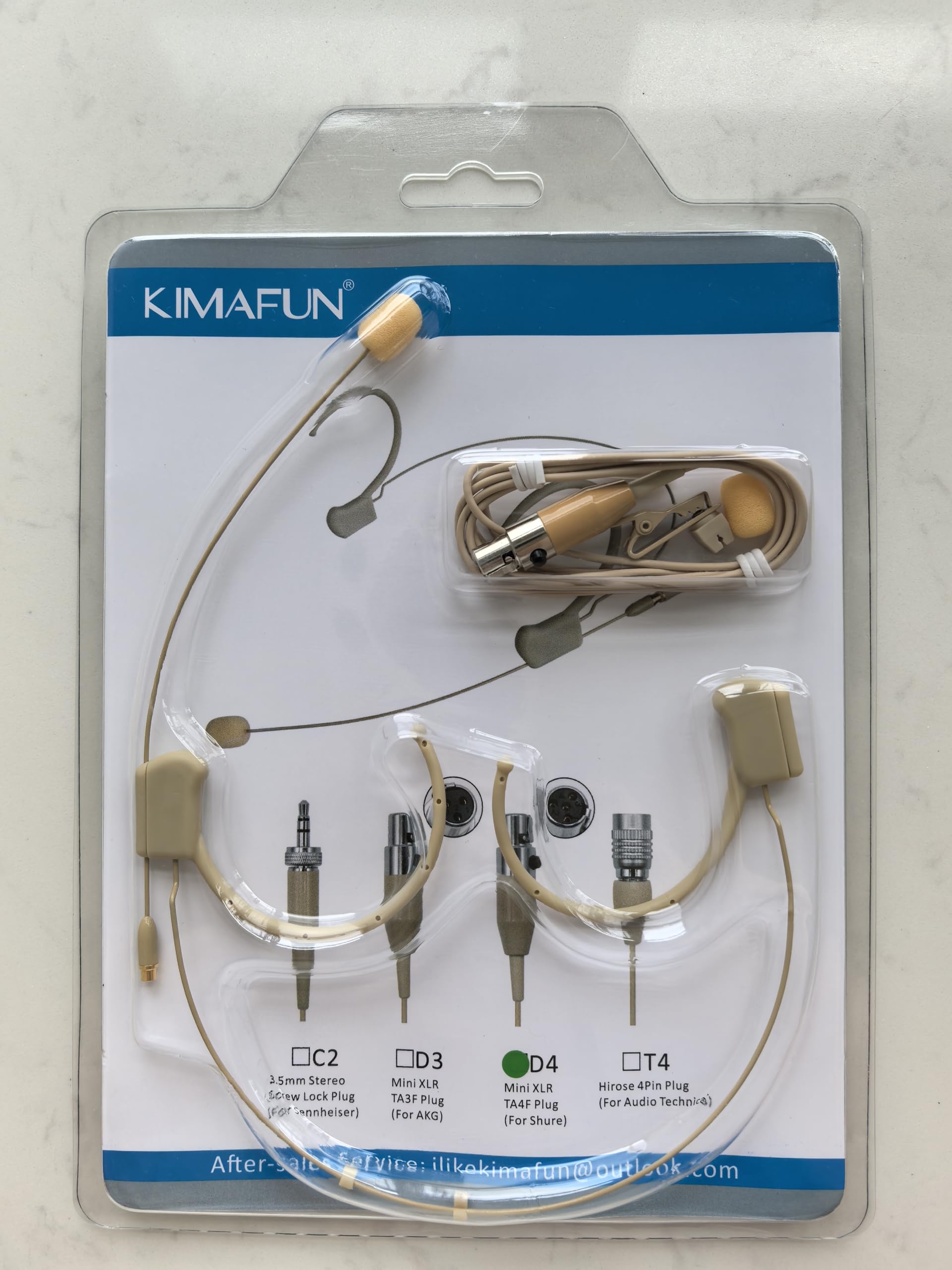 Professional Over-Ear Headset Microphone with Condenser Mic - Compatible with Shure Wireless System Bodypack Transmitter - Ideal for Performances, Theater, Lectures, Public Speaking & Live Events - Beige D4 Model by KIMAFUN