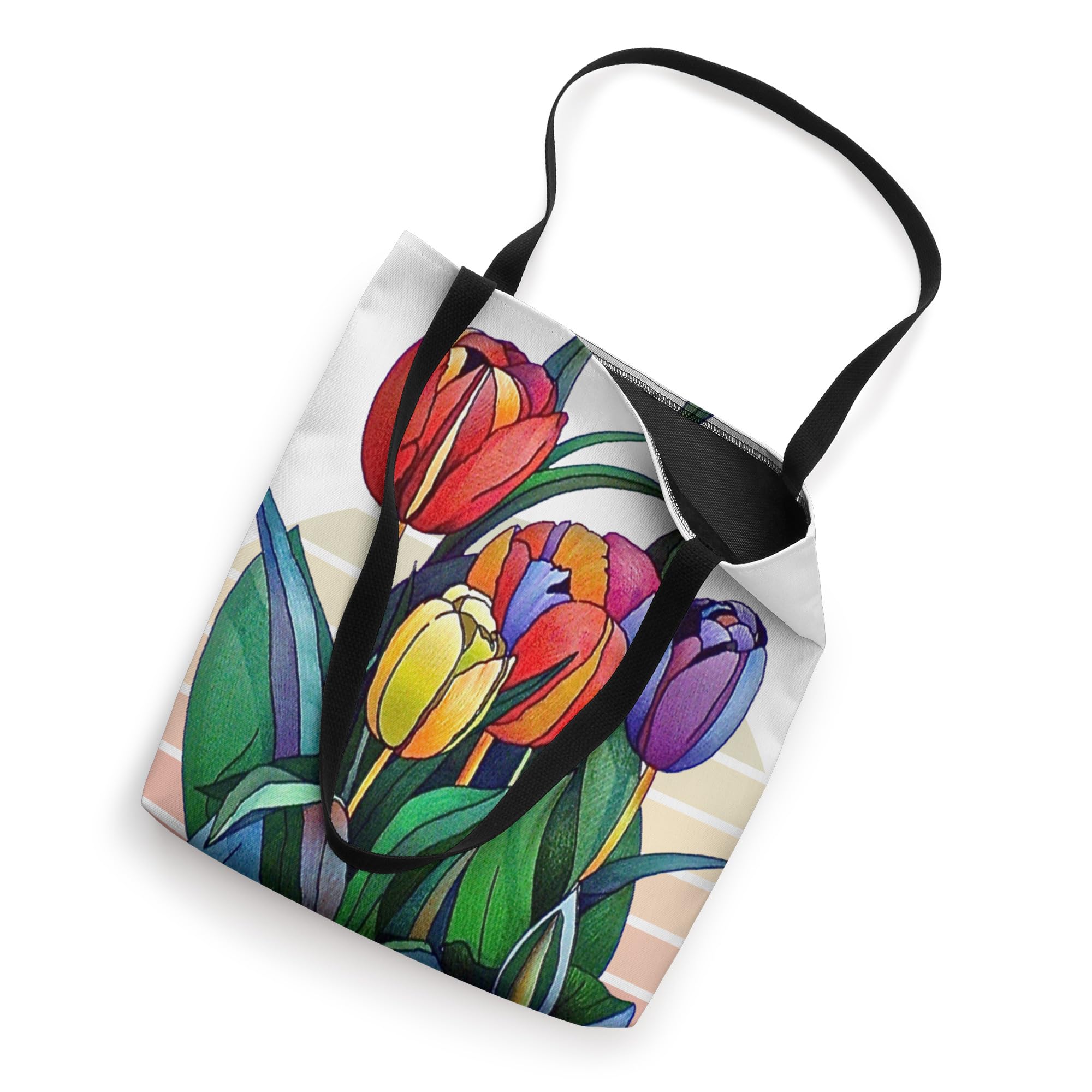 Stylish Tulips and Sun Floral Tote Bag for Women - Lightweight & Durable Canvas Shopping Bag - Perfect for Beach, Grocery, Work & Travel