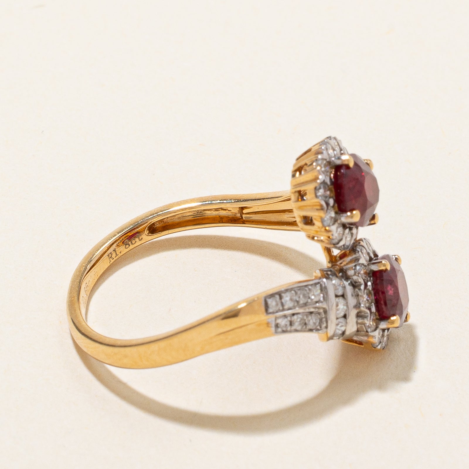 18K Gold Toi et Moi Vivid Red Ruby & Diamond Bypass Engagement Ring | 1.80ctw Ruby & 0.66ctw Diamond | Size 6.5 | Perfect for Anniversary Gifts, Proposal, or Valentine's Day