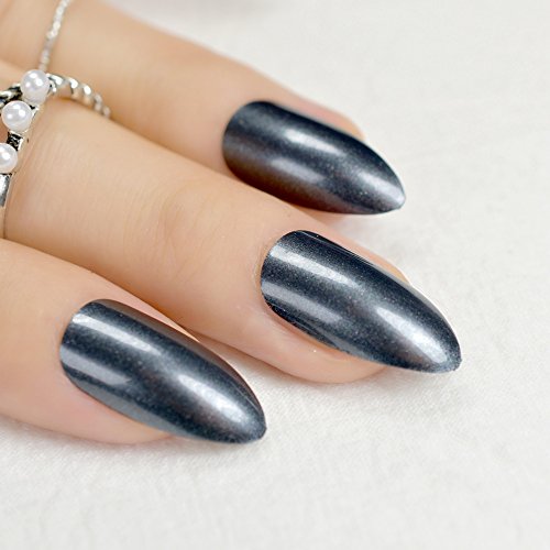 Sharp Stiletto Fake Nails - Black Acrylic Pointed False Nails with Shimmer Finish | Waterdrop Shape Nail Art for Halloween, Cosplay & Night Out Glam