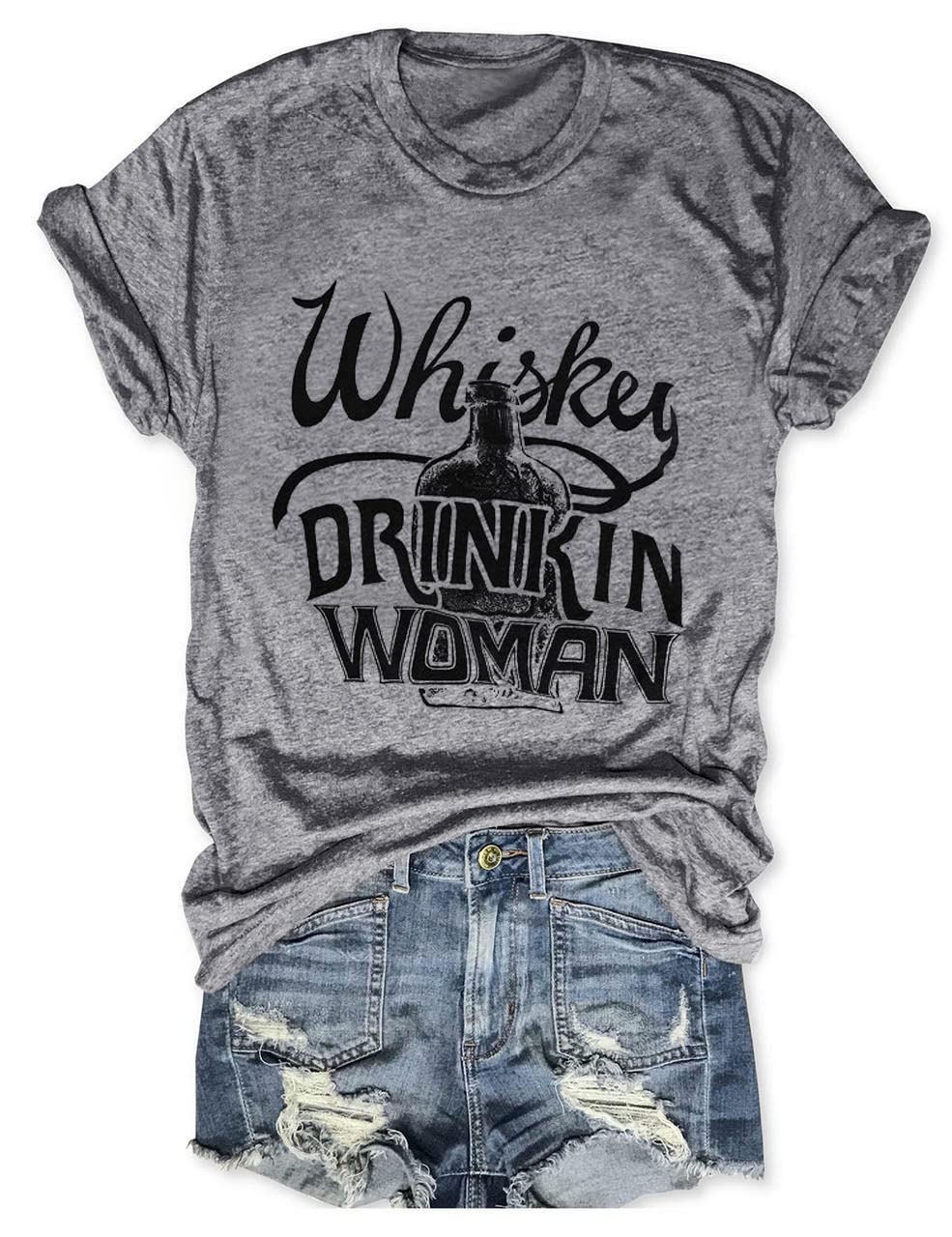 Funny Women's Wine & Whiskey Drinking Graphic T-Shirts - Short Sleeve Humor Saying Tees for Casual Wear, Girls Night Out & Party Outfits