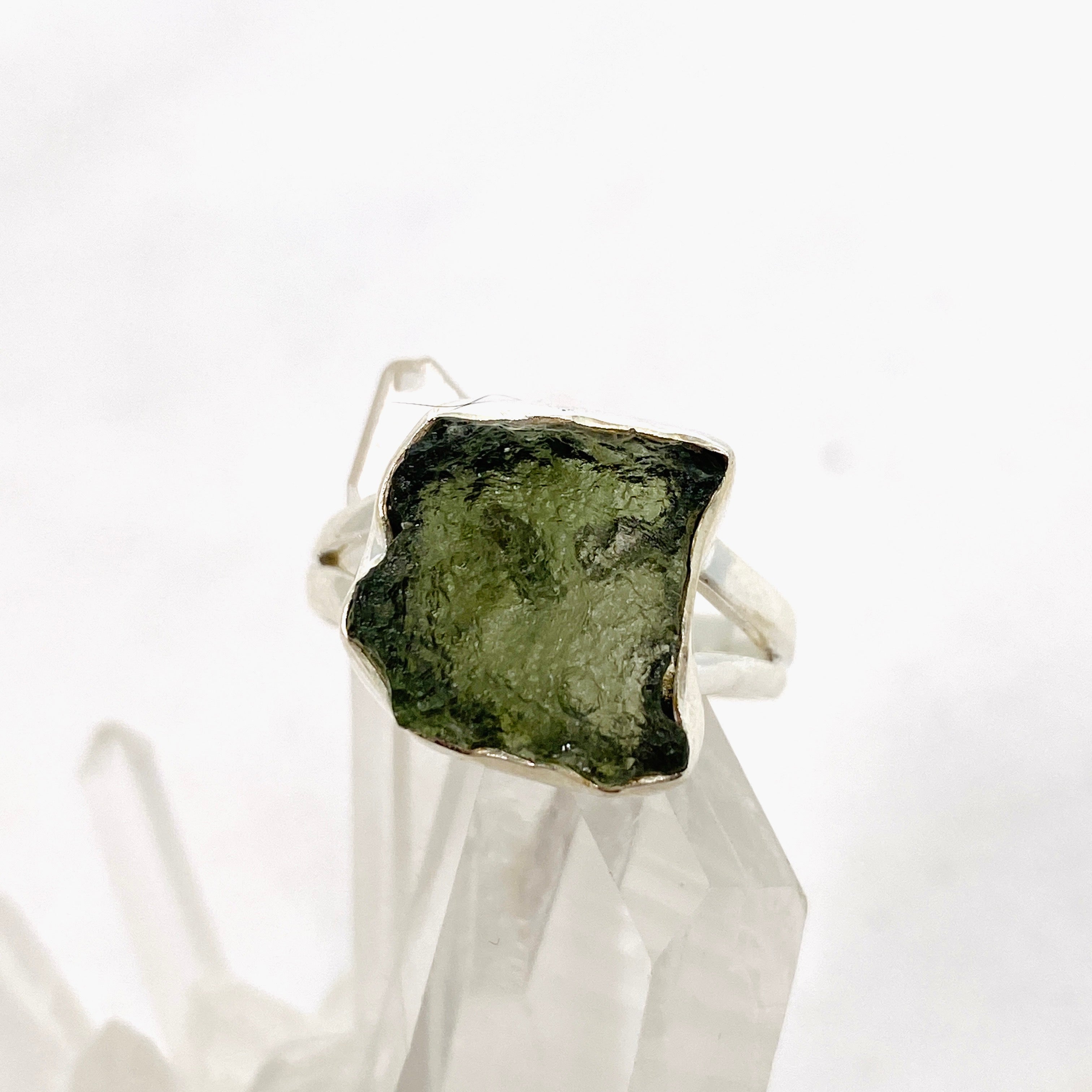Genuine Moldavite Raw Split Band Ring - Size 7 Natural Green Meteorite Gemstone Jewelry KRGJ3357 | Perfect for Spiritual Healing, Meditation & Unique Boho Fashion