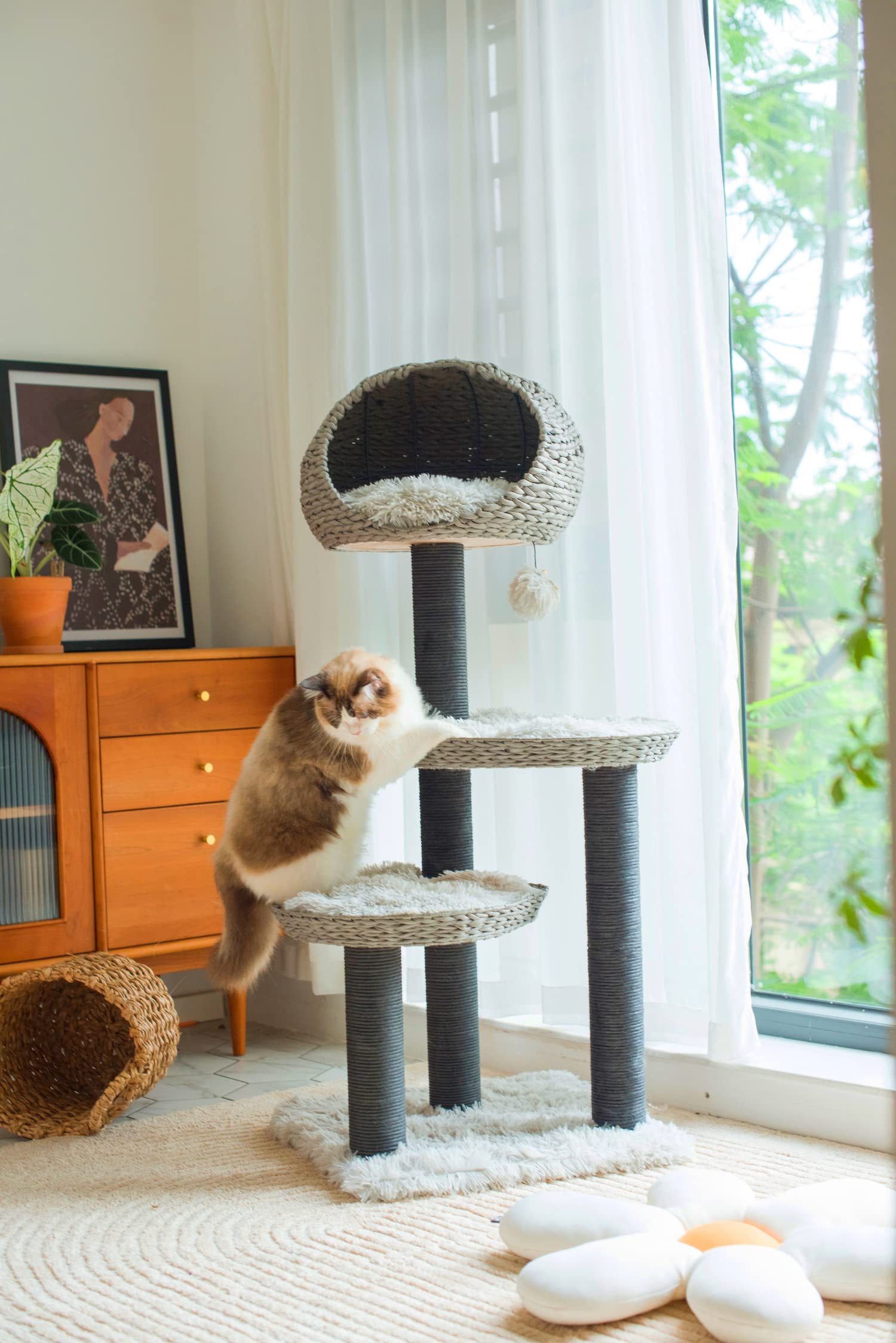 Petpals 4-Level Cat Tree with Scratching Post & Perch - Sturdy Iron Grey Cat Tower for Indoor Cats (PP210328) | Perfect for Small Spaces, Playtime & Nap Time