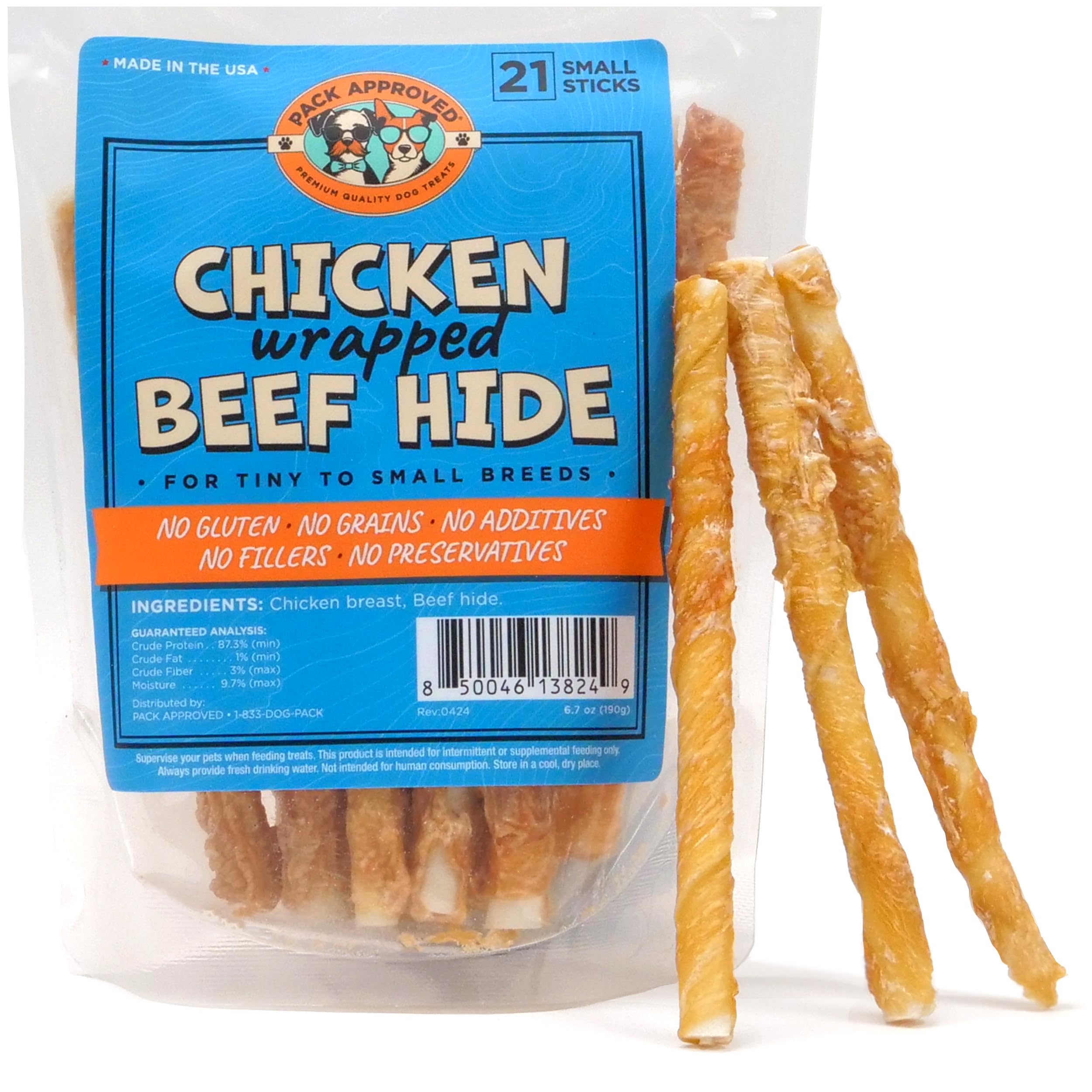 Premium Chicken Wrapped Rawhide Dog Beef Sticks - Long Lasting Natural Dog Chews for Aggressive Chewers - Healthy Chicken Flavored Dog Treats for Small & Medium Dogs - High Protein Beef Sticks for Puppies & Adult Dogs - Perfect for Training, Teething Relief & Dental Health (Pack of 21)