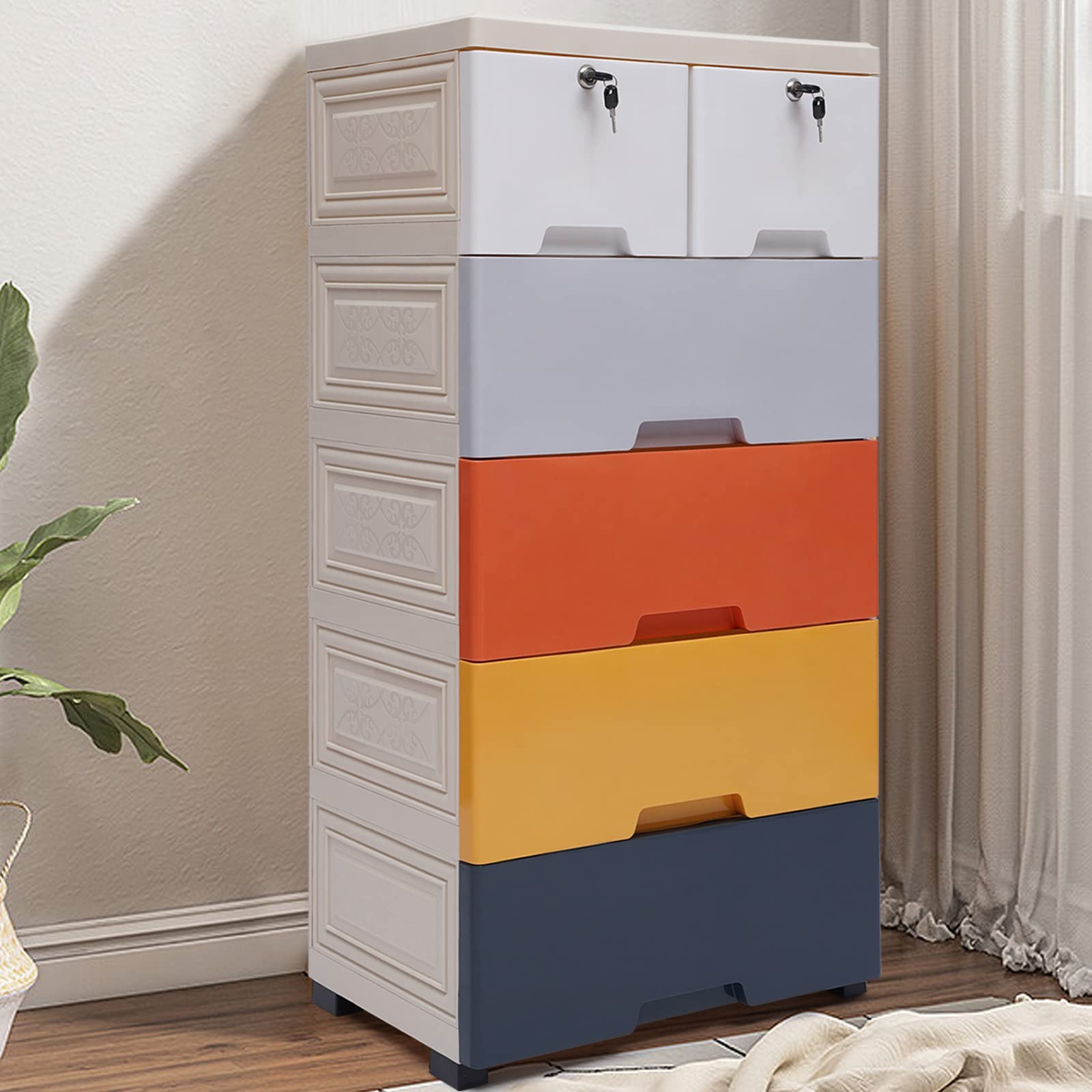 6-Drawer Plastic Storage Dresser Organizer - Stackable Vertical Closet Cabinet for Clothes, Toys & Bedroom Essentials | Perfect for Playroom, Bedroom & Small Space Organization