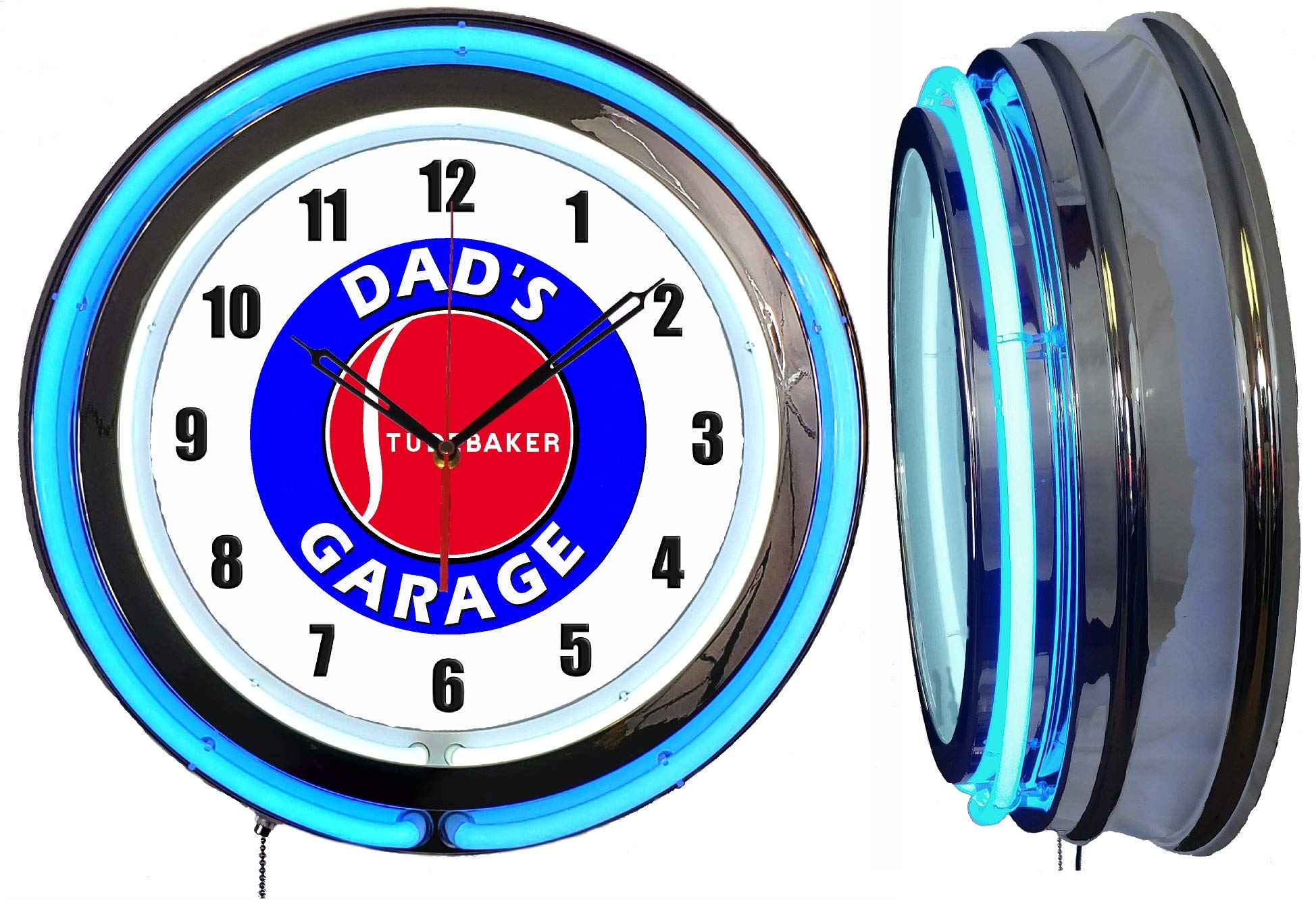 Vintage Studebaker Garage Neon Clock - 19 Inch Blue & White Neon Tubes for Man Cave, Auto Shop & Retro Decor | Checkingtime LLC