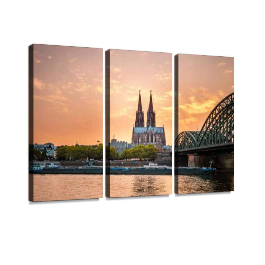 Blaverr 3 Panel Wall Art - Modern Canvas Prints of Cologne Germany City Skyline at Sunset with Iconic Bridge - Home Decor for Living Room & Bedroom - Ready to Hang - Perfect for Gifts & Interior Design