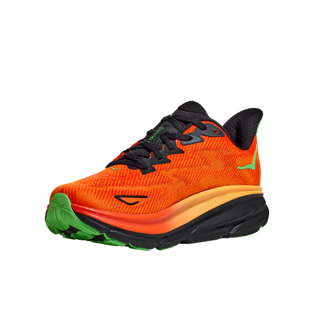 HOKA Men's Clifton 9 Running Shoes - Flame/Vibrant Orange (D Width) - Lightweight Cushioned Road Running & Jogging Shoes for Men