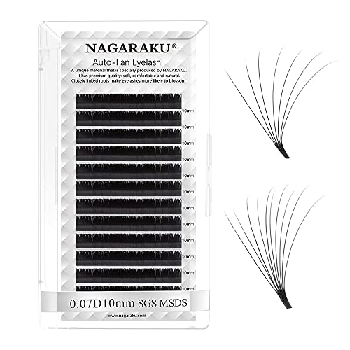 BELLE GAGA™ NAGARAKU Easy Fan Eyelash Extensions - 0.07 D Curl Volume Lashes, 10mm Length, Rapid Blooming Clusters for Beginners | Soft, Professional False Eyelash Supplies for Everyday Glam & Special Occasions