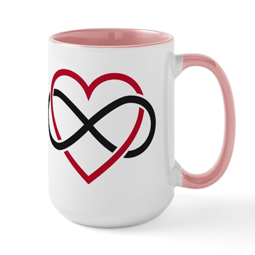 White/Pink Inside - Infinity Heart, Never Ending Love Large Mug