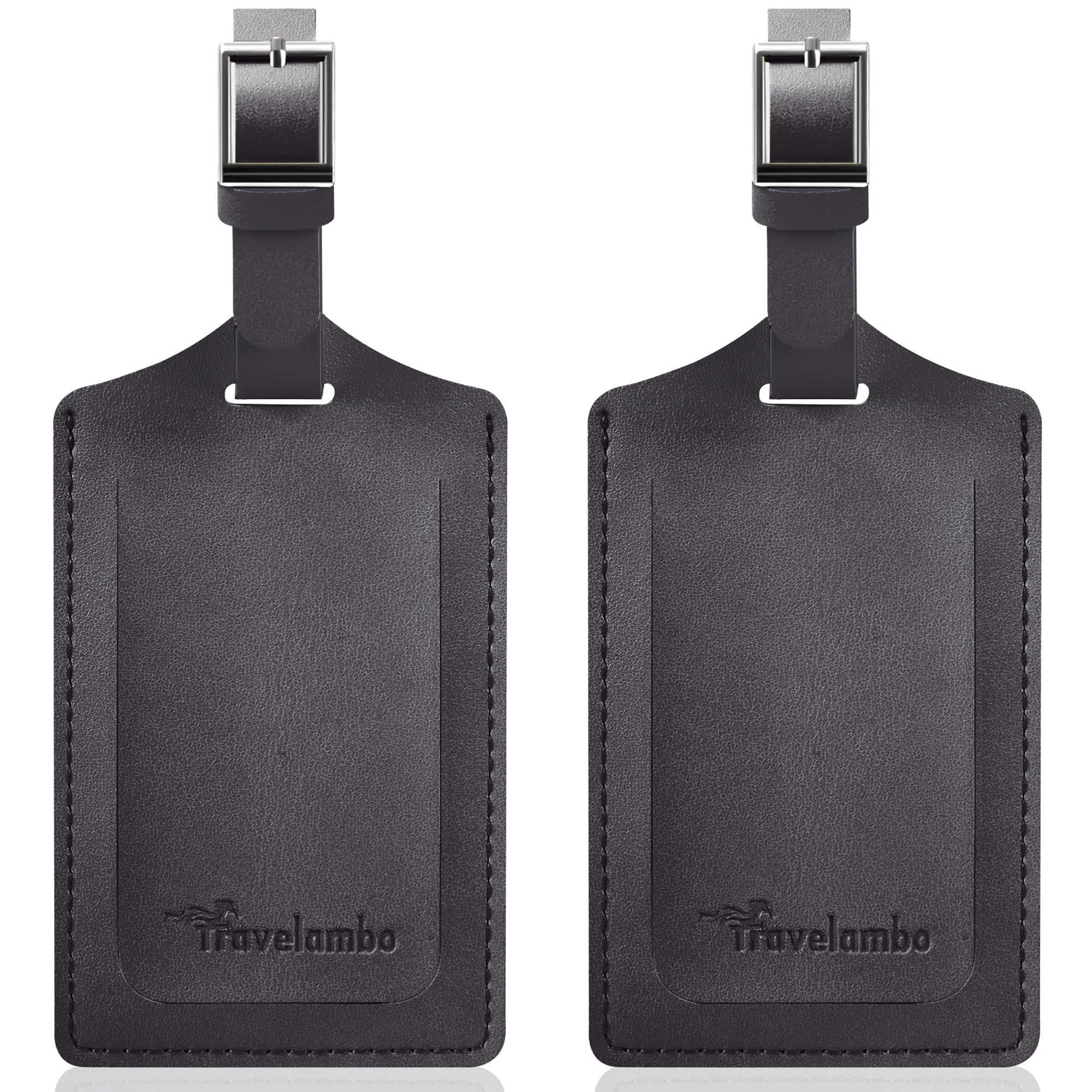 Travelambo 2-Pack Faux Leather Luggage Tags for Suitcases - Privacy Protection Bag Tags, Deep Grey | Perfect Travel Accessories for Airports, Cruises & Business Trips
