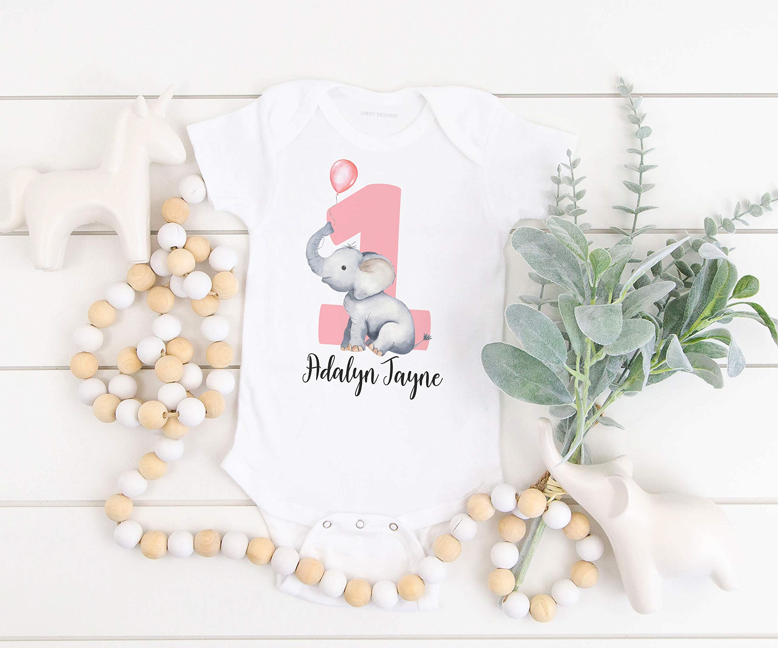 Elephant Baby Name Shirt | First Birthday Outfit for Girls | 1st Birthday Onesie | Cake Smash Romper | Personalized Baby Girl Gift | Birthday Party, Photo Shoot & Special Occasion Outfit