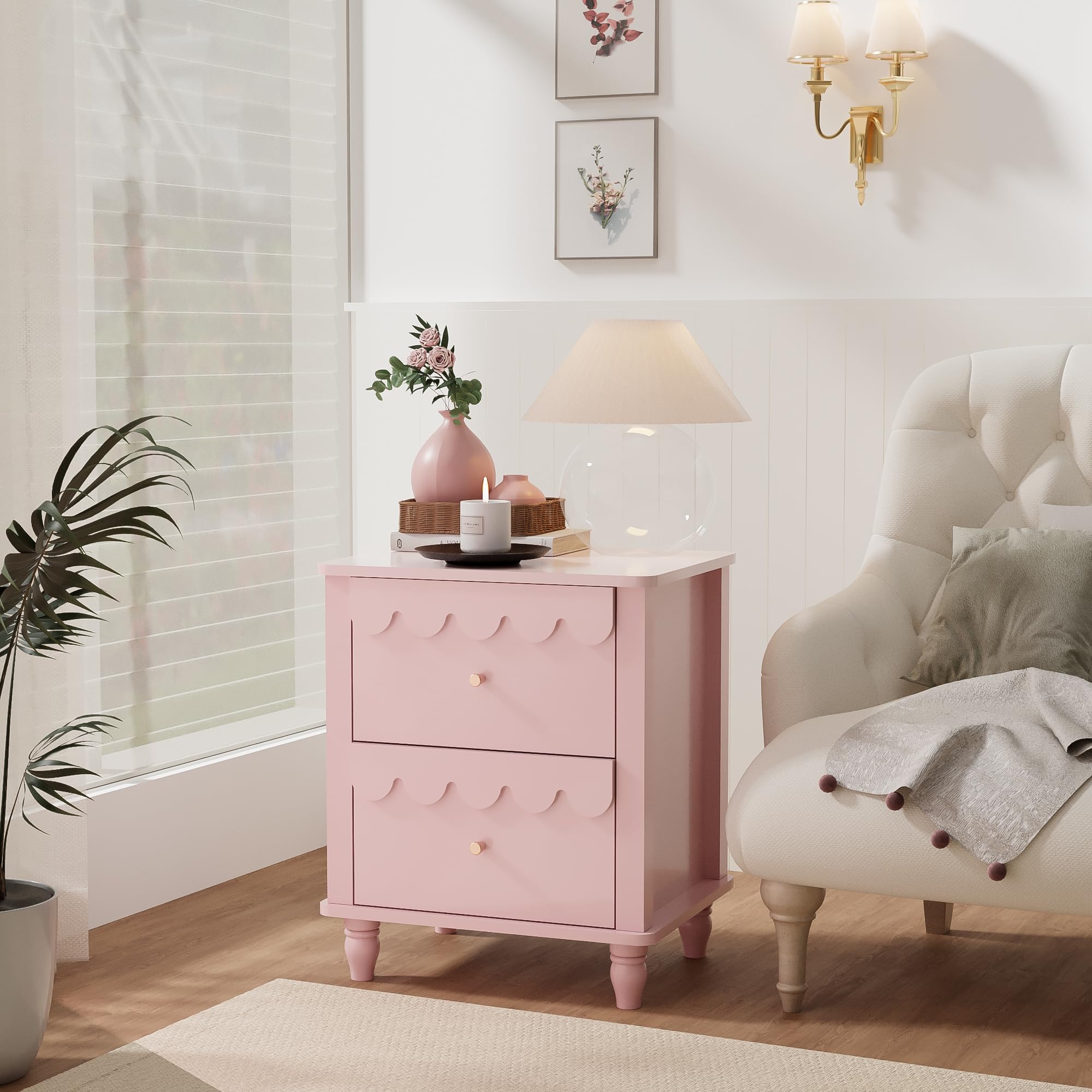 Anbuy 6-Drawer Dresser & 2-Nightstand Set - 3-Piece Bedroom Furniture Combo in Pink | Space-Saving Storage Solution for Small Bedrooms, Guest Rooms & Dorm Rooms