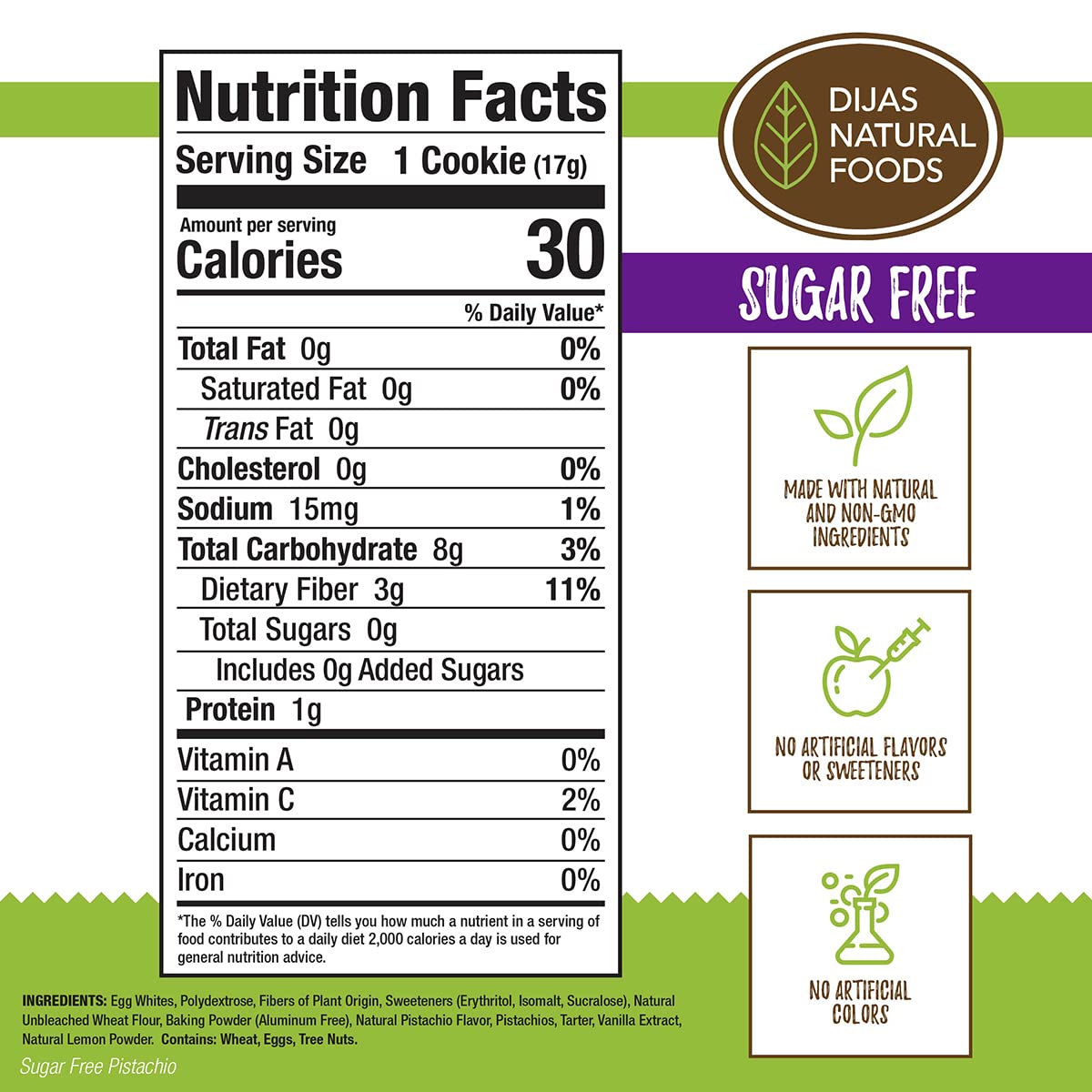 DIJAS Sugar-Free Crunchy Biscotti Cookies - Natural, Fat-Free, No Preservatives, Low-Calorie Healthy Snack (5oz, Pistachio Flavor) | Perfect for Keto Diet, Coffee Pairing & On-the-Go Energy