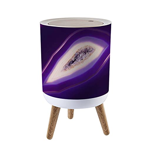Small Round Trash Can with Lid - 1.8 Gallon Quartz Crystal & Purple Banded Agate Garbage Bin, Press Cover Dog-Proof Wastebasket for Kitchen, Bathroom, Living Room | Perfect for Home, Office, and Pet-Friendly Spaces