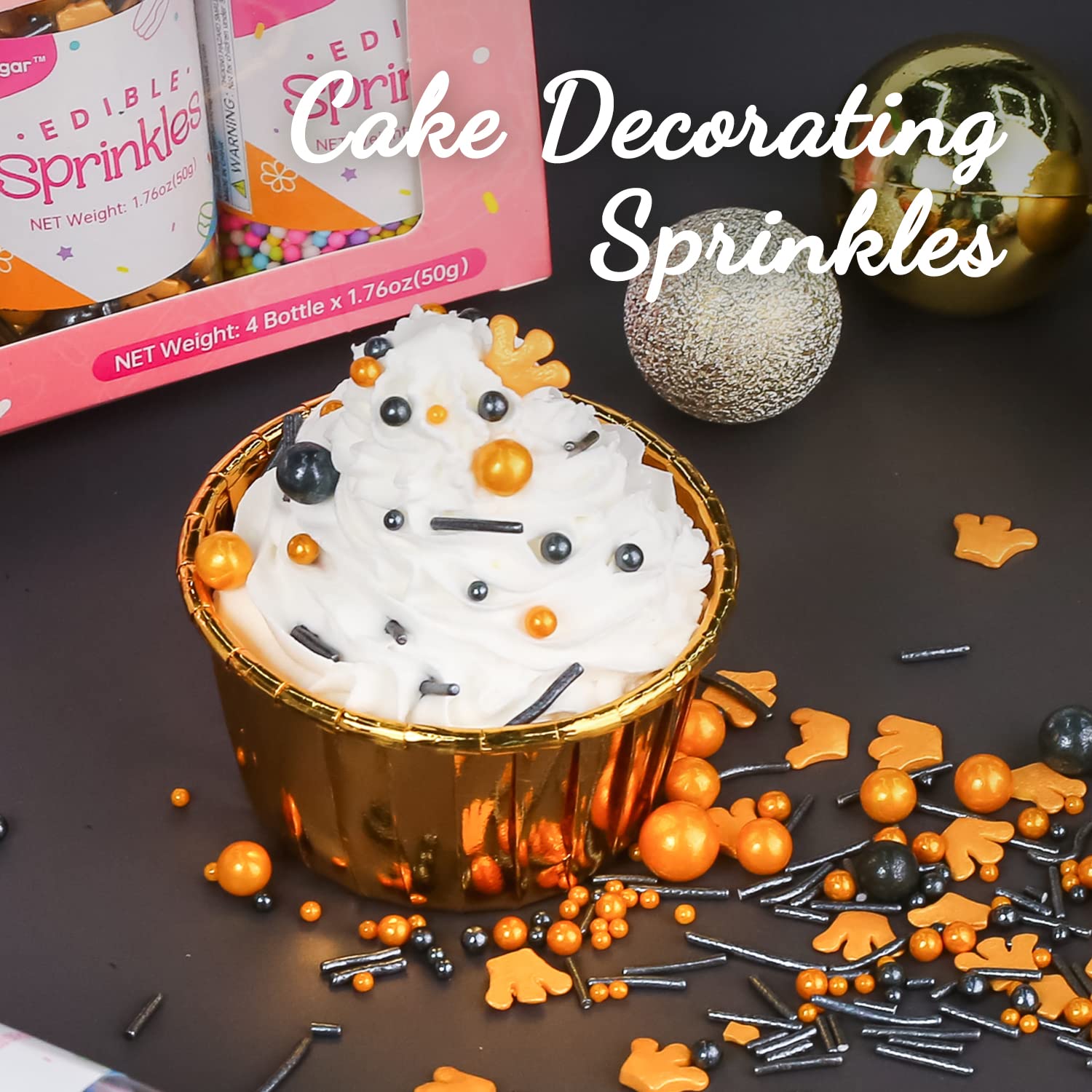 Edible Sprinkles for Baking - Food Grade Cookie & Cake Decorations (50g Bottle) | Perfect for Cupcake Toppers, Birthday Cakes, and DIY Dessert Decorating