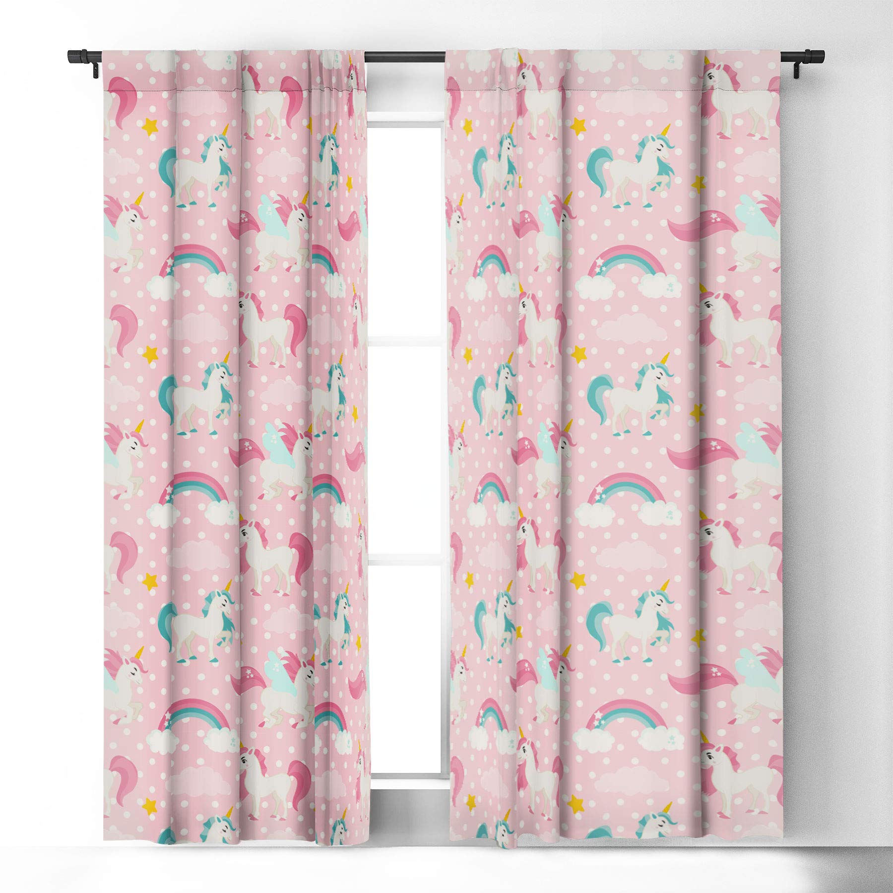 Avenie Unicorn Pattern Blackout Curtains for Kids Room, Pink, 50
