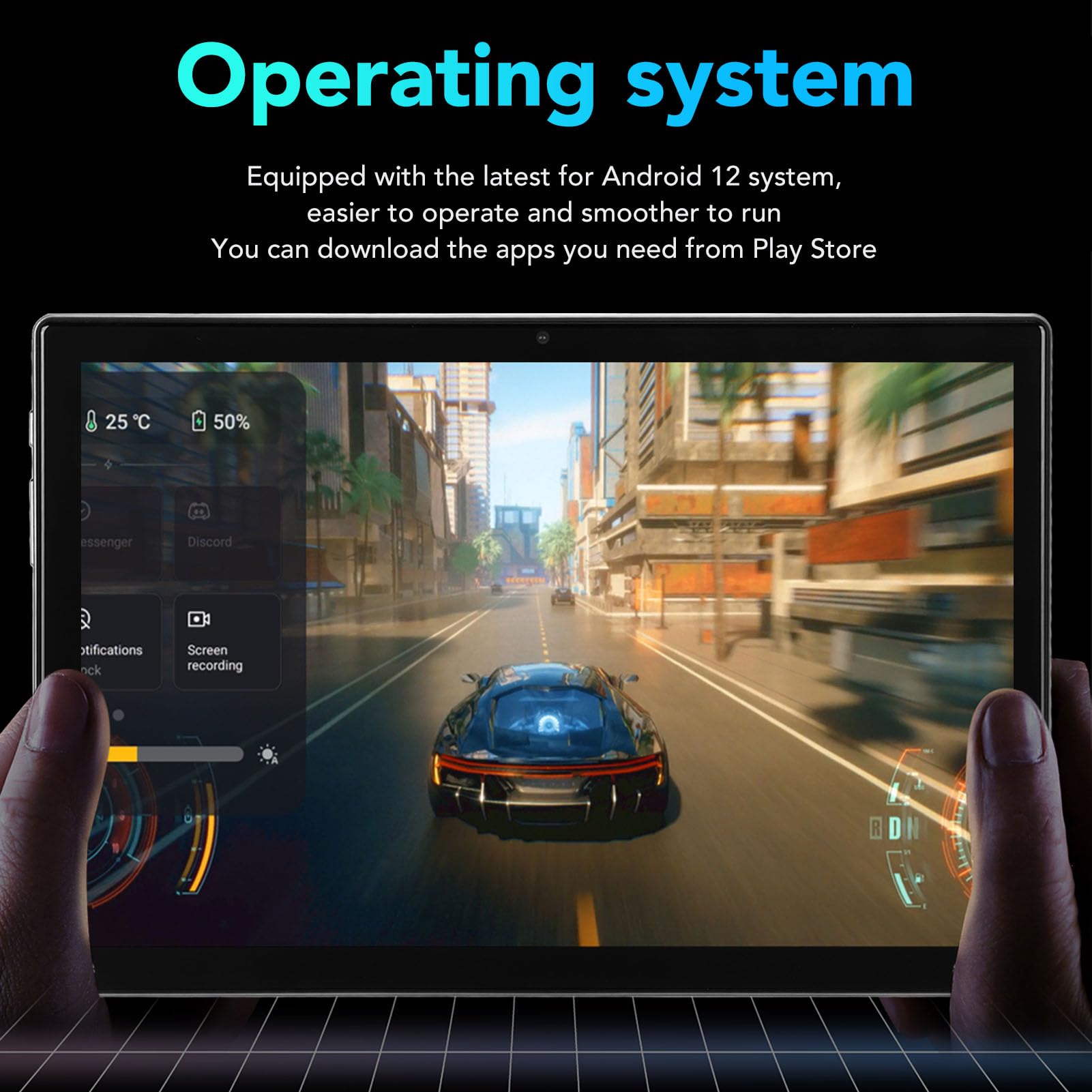 Zunate 10 Inch Android 12 Tablet - 12GB RAM 256GB Storage, 8-Core CPU, 4G LTE Calling, 8MP+20MP Cameras, 1920x1200 IPS Display, Dual Band WiFi - Perfect for Work, Study & Entertainment (Black)