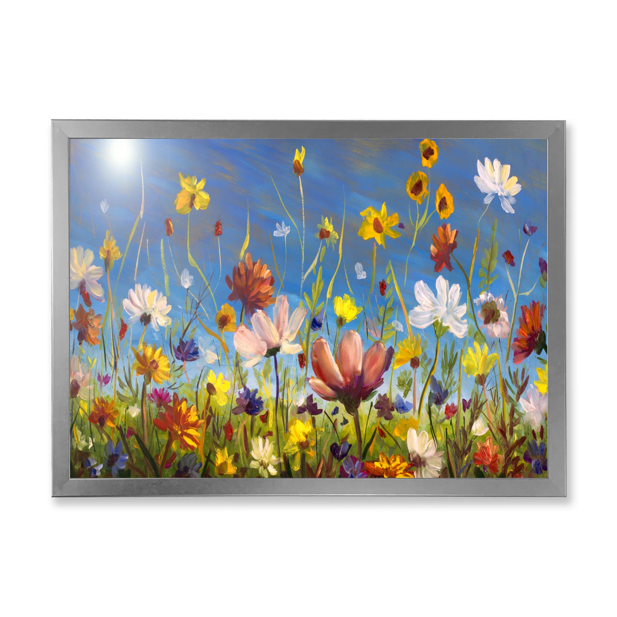Summer Garden Field with Daisies and Wildflowers - Traditional Framed Wall Art for Living Room, Bedroom & Office Decor