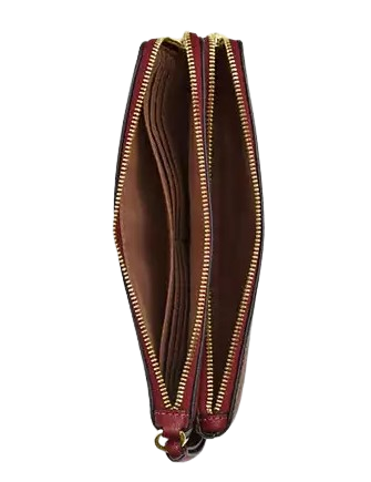 Coach Double Zip Wallet in Signature Canvas with Cherry Print - Stylish & Functional Women's Wallet for Everyday Use, Travel & Gifting