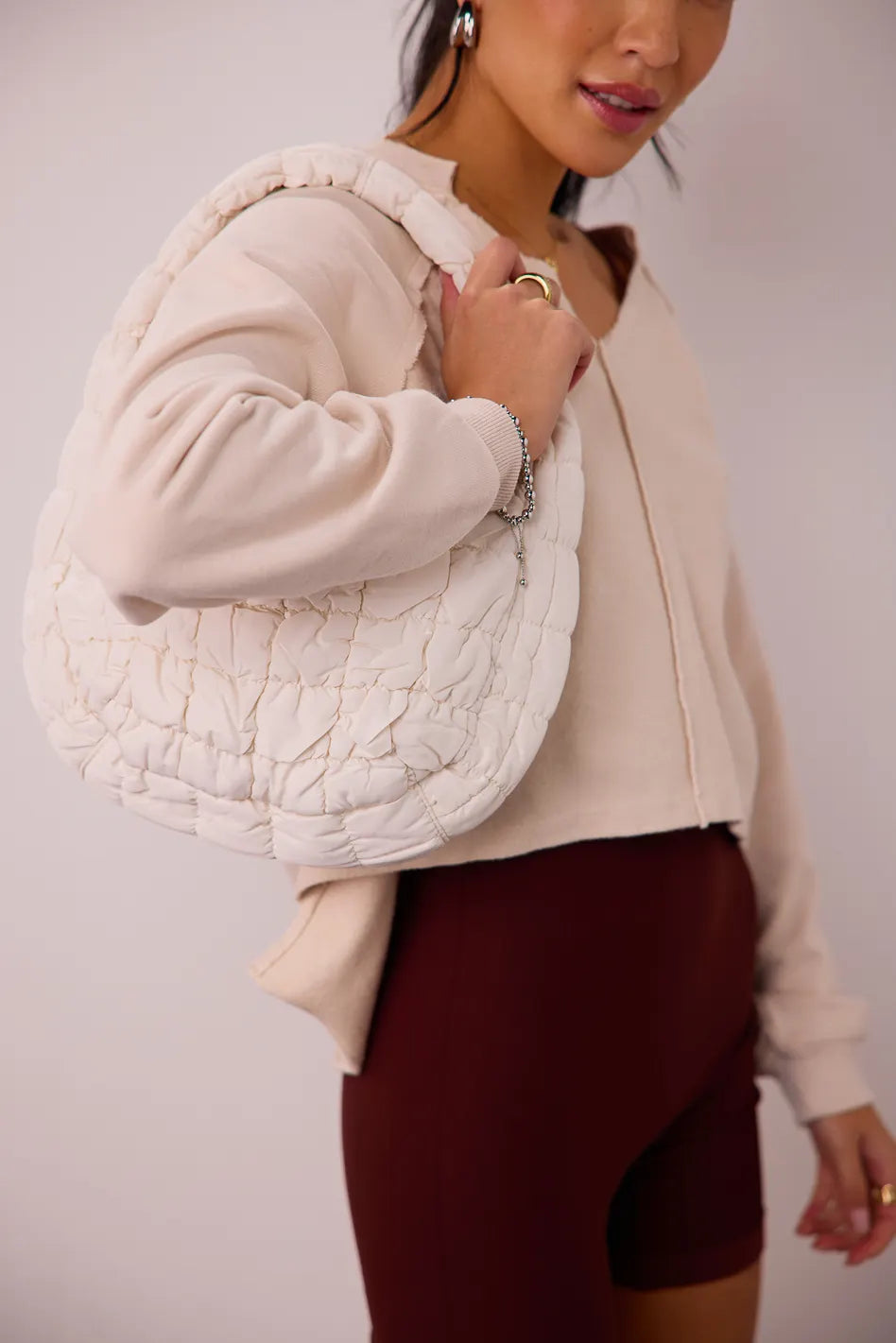 Julia Quilted Crossbody Bag in Ivory - Elegant Women's Handbag for Daily Use, Work, and Special Occasions