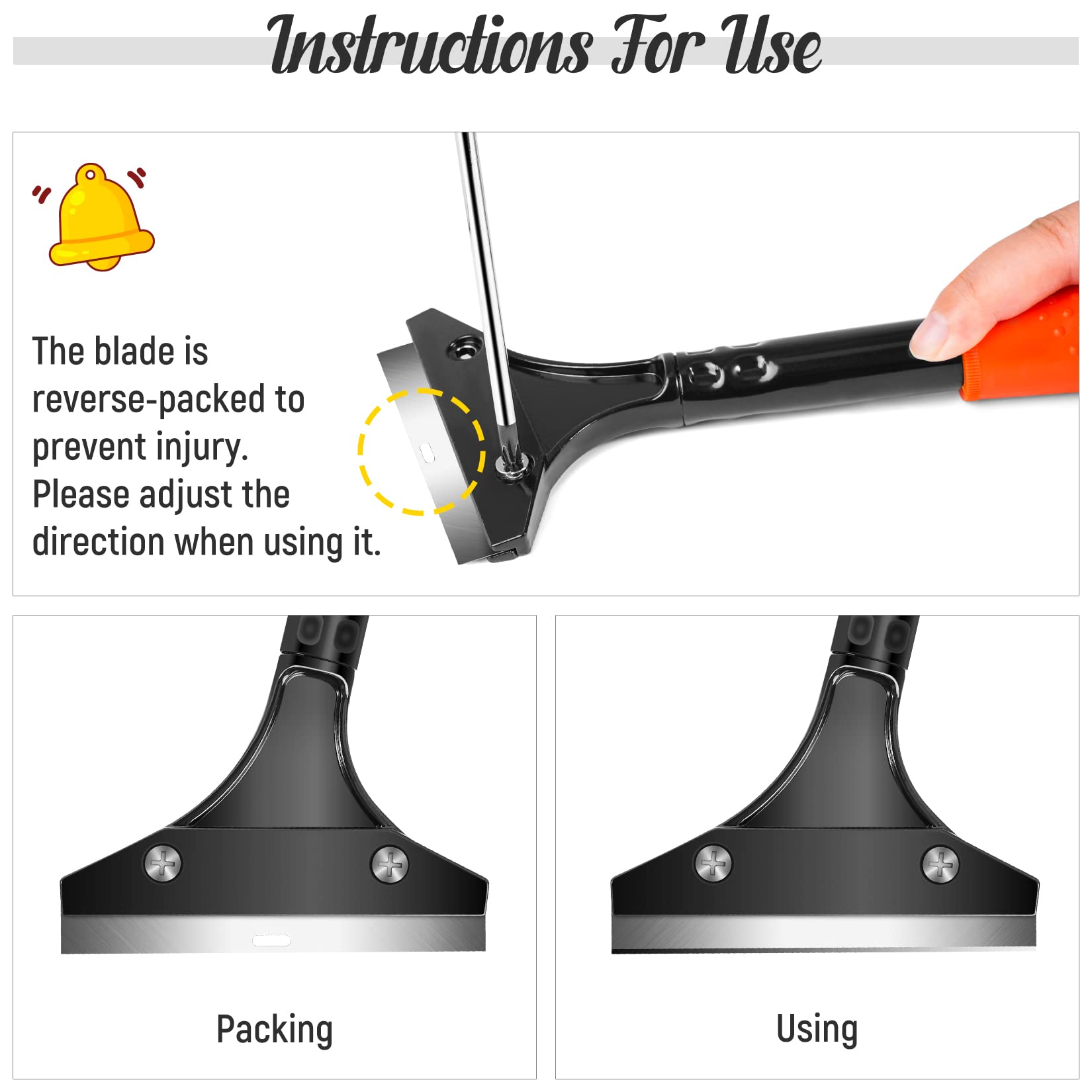 DIYSELF Razor Blade Scraper Tool - Heavy Duty Stainless Steel Window, Tile & Floor Cleaner - Perfect for Glass, Stove Top, Cooktop, Oven, Aquarium - Removes Paint, Decals, Stickers, Gum & Glue - Ideal for Home Cleaning & DIY Projects