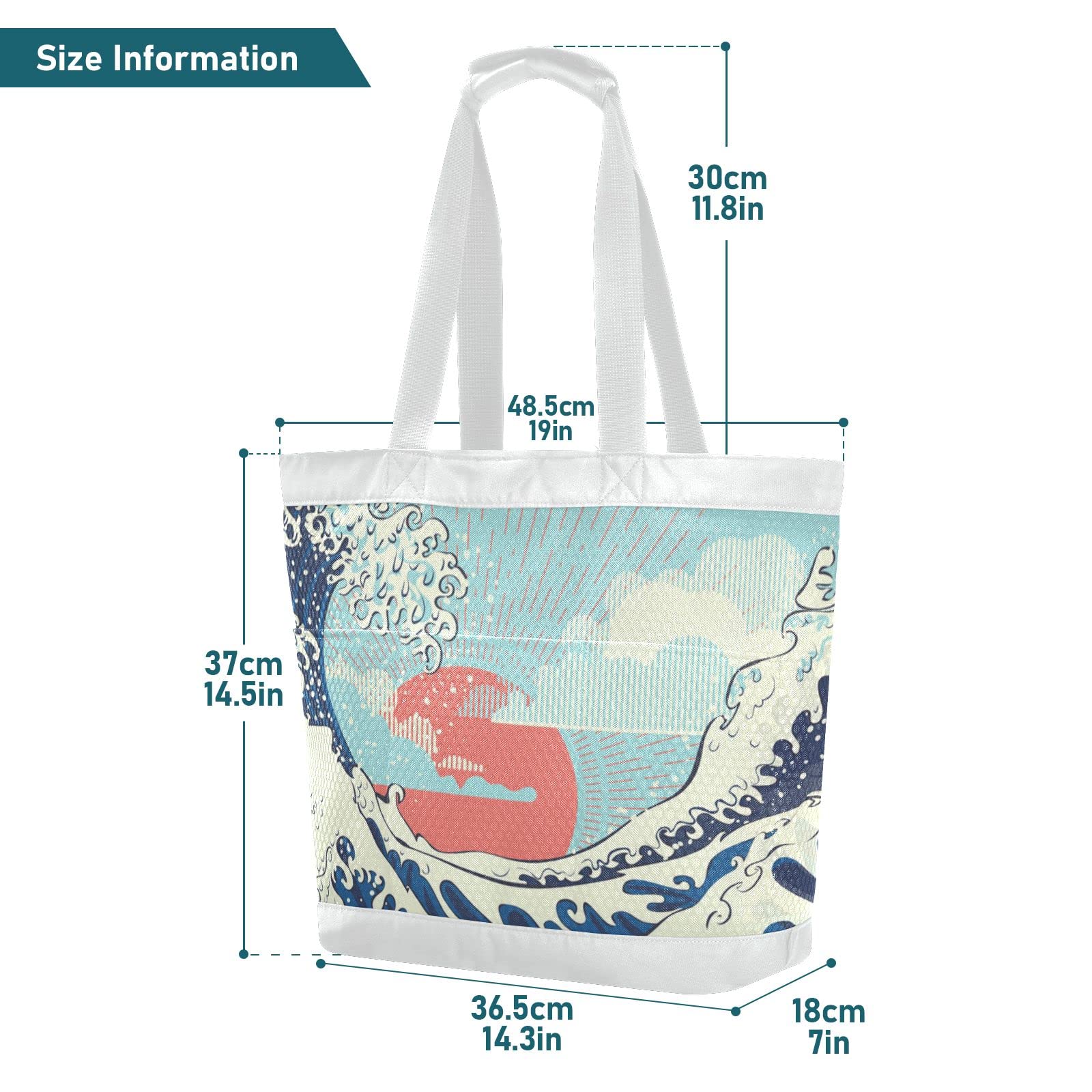 J JOYSAY Stormy Ocean Mesh Beach Tote Bag - Large Waterproof Reusable Grocery Tote for Women - Perfect for Beach, Work, Training, Hiking & Shopping