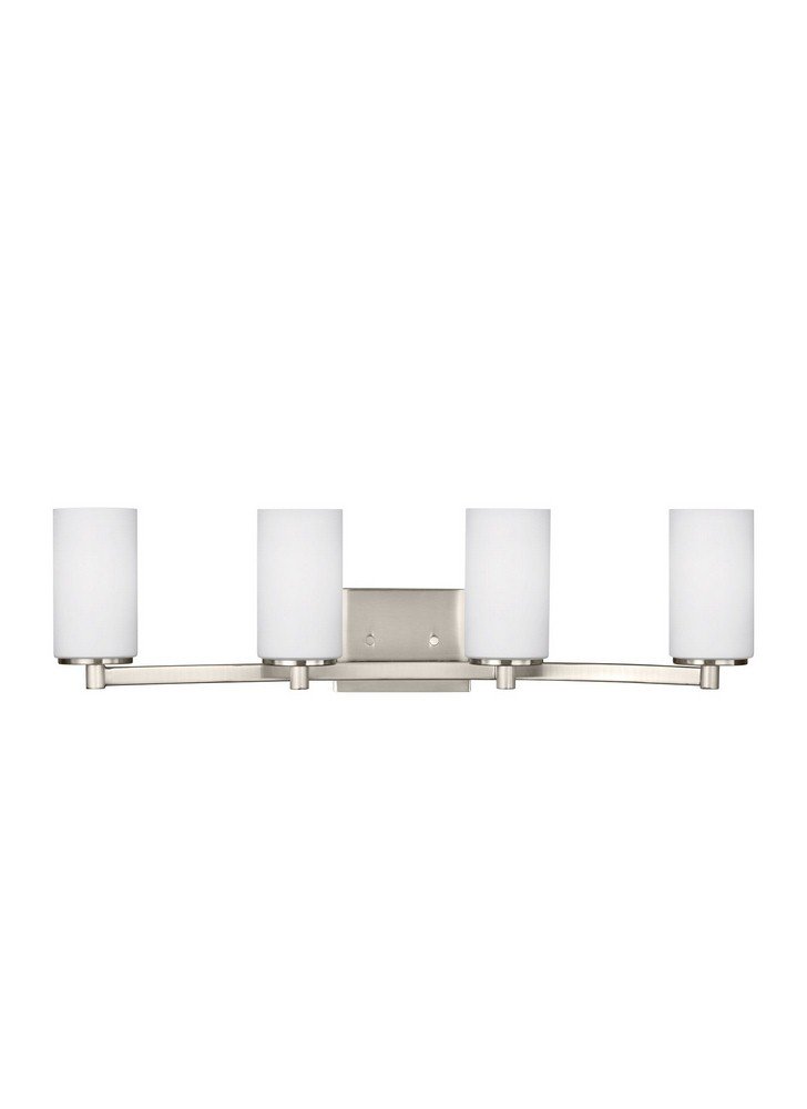 Generation Lighting 4-Light Hettinger Bath Fixture Wall Sconce in Brushed Nickel 4439104EN3-962 | Title 24 Compliant Bathroom Wall Light for Modern Decor | Compatible with A19 Standard & LED Bulbs | Perfect for Bathroom Vanity, Powder Room & Spa Lighting