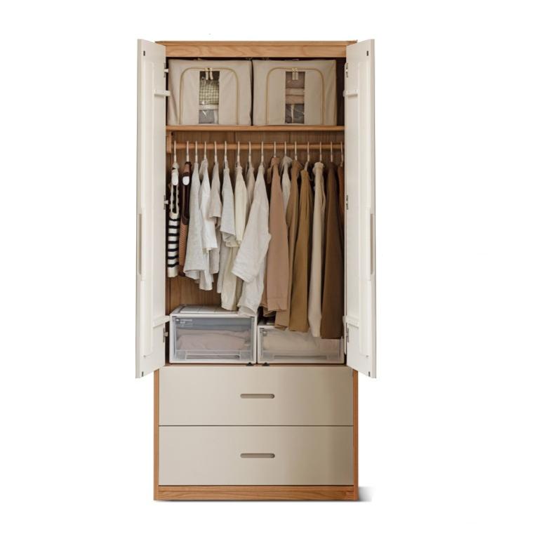 Solid Oak Wood Wardrobe & Floor Cabinet Set - Durable Storage for Bedroom, Closet, and Living Room Organization