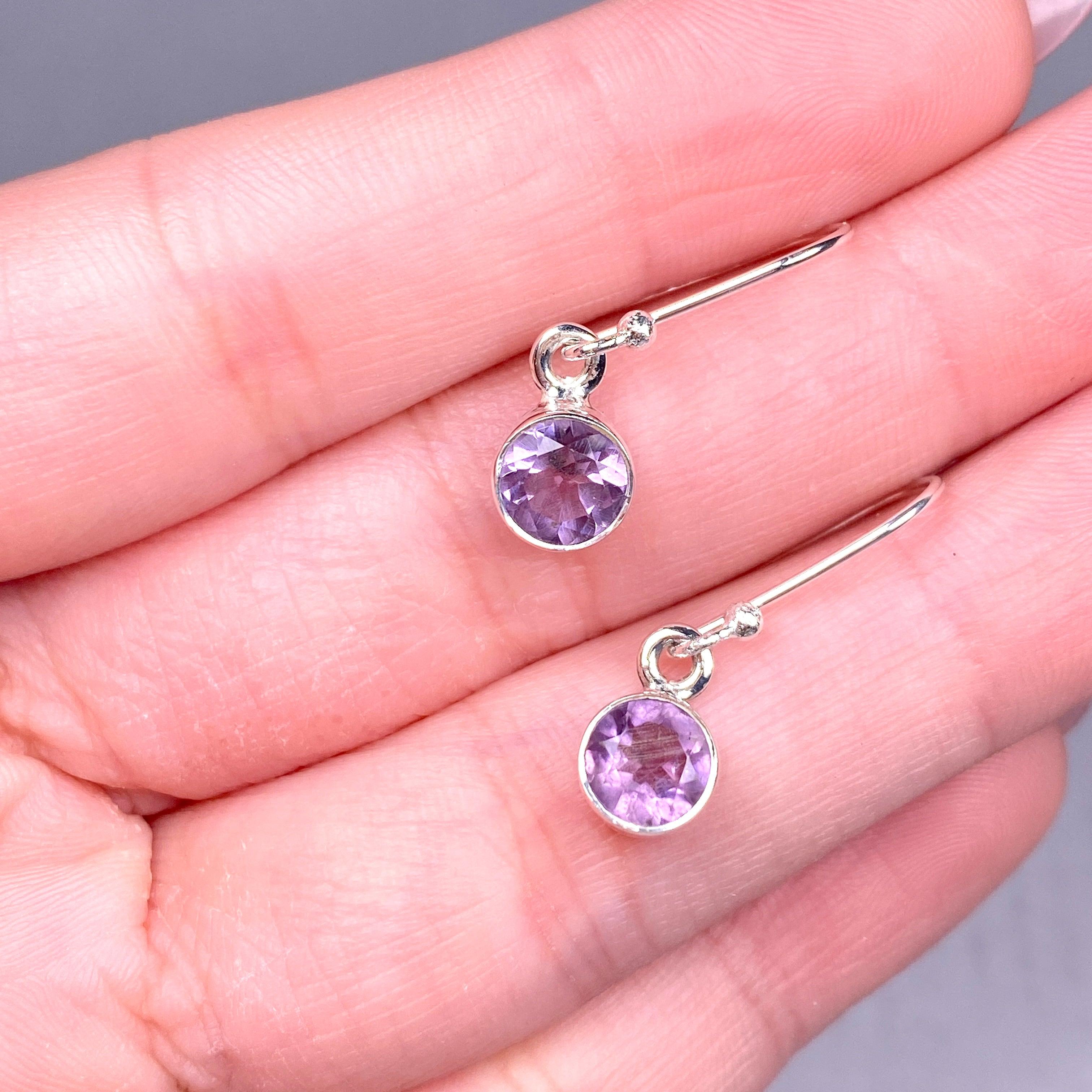 Amethyst Petite Round Faceted Earrings R2363 AMC - Elegant Purple Gemstone Jewelry for Women - Perfect for Weddings, Parties & Everyday Wear