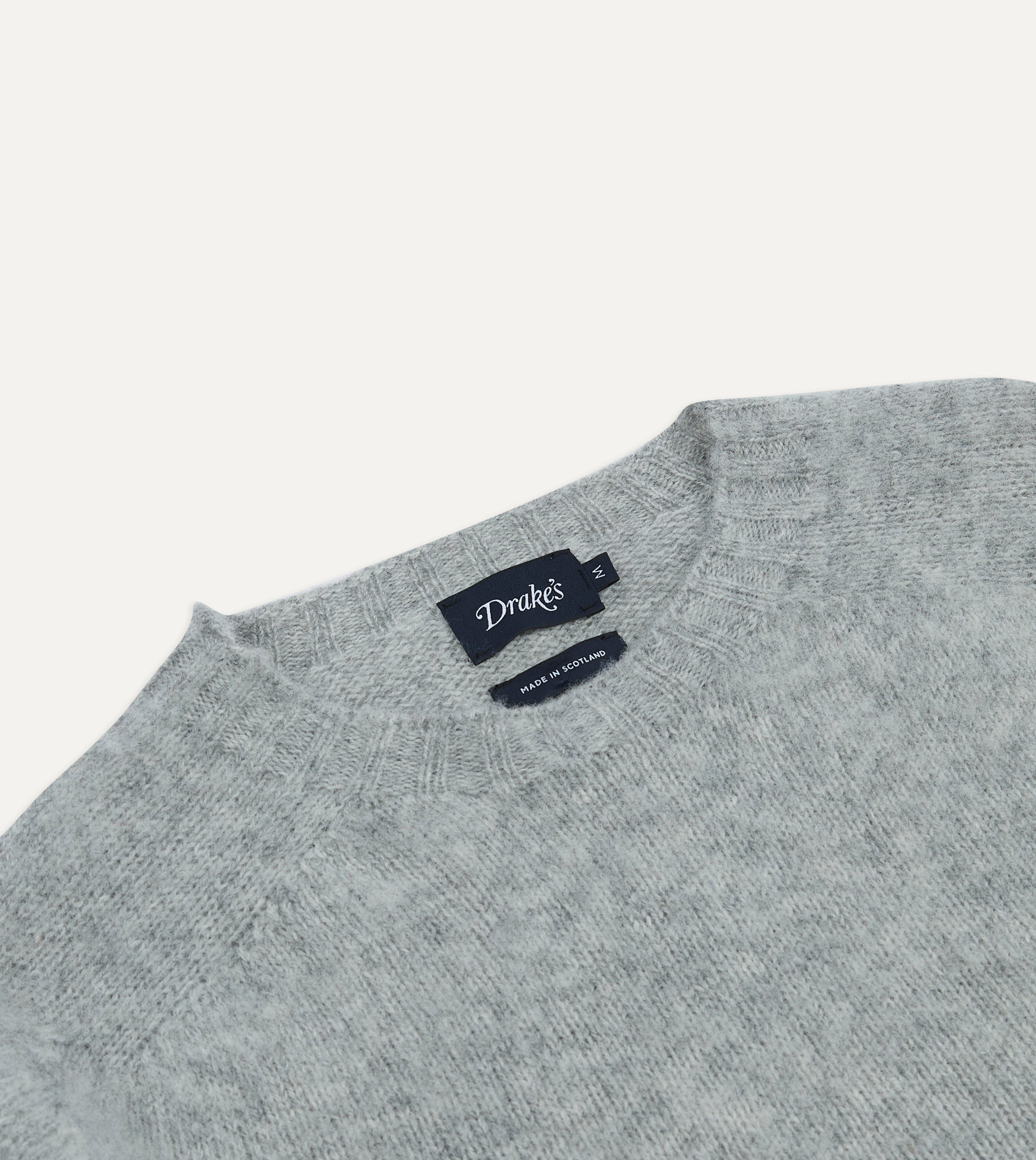 Light Grey Brushed Shetland Wool Crew Neck Sweater for Men - Soft Winter Knit Pullover for Casual Wear & Office Outfits