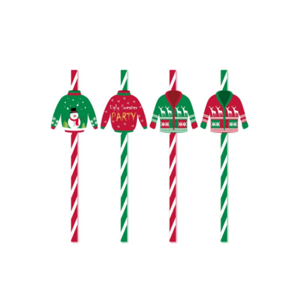 DOITOOL 36 Pcs Biodegradable Paper Straws for Christmas Party - Eco-Friendly Disposable Drinking Straws for Beverages, Cocktails, and Holiday Celebrations