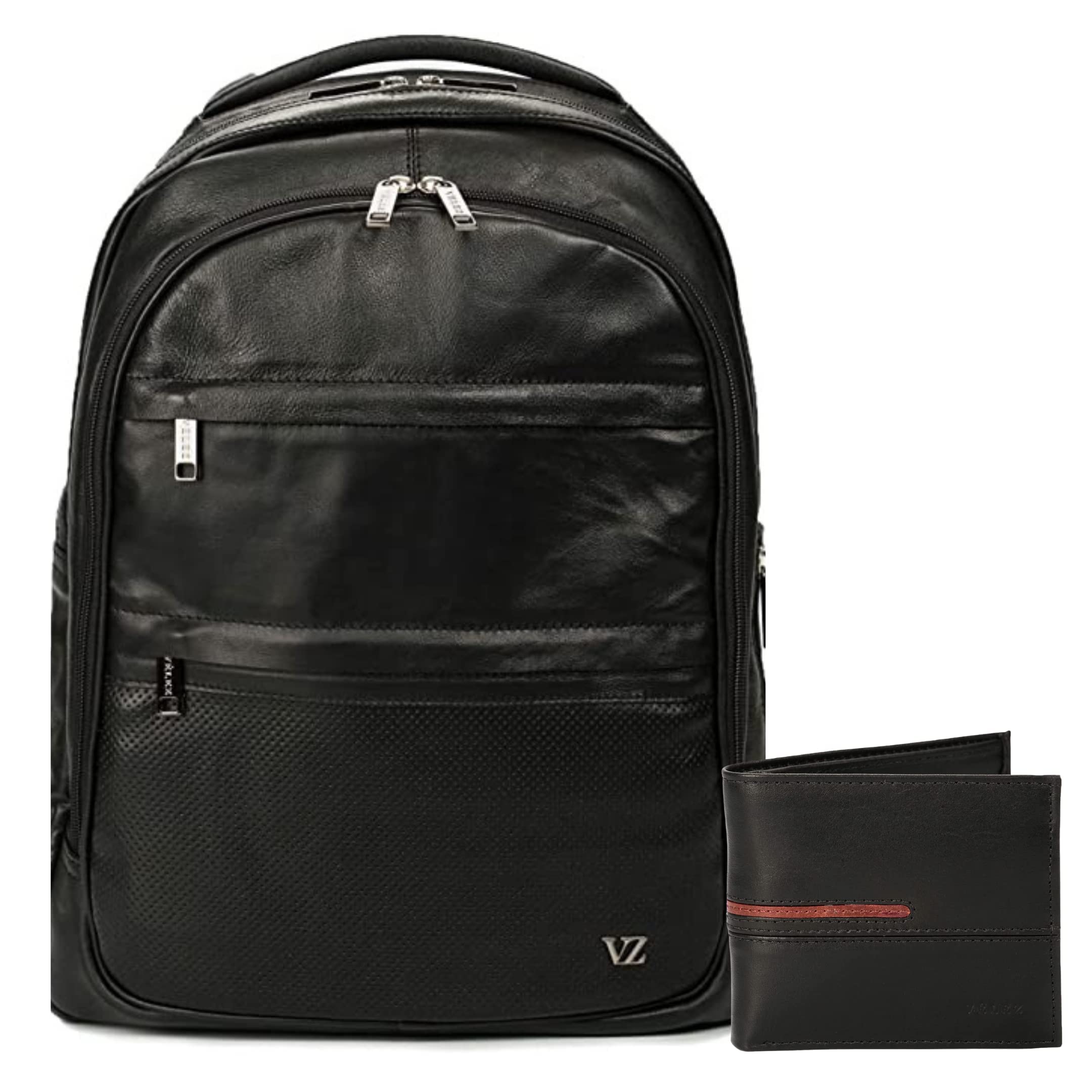 VELEZ Water Resistant Laptop Backpack for Men with Genuine Leather Bifold Wallet (8 Card Slots) - Perfect for Work, Travel & Daily Commute