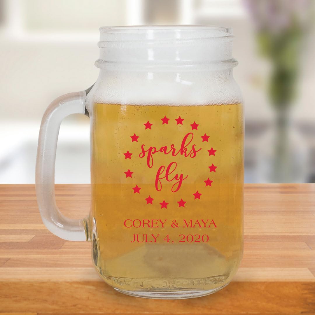 Bulk Personalized Patriotic Wedding Mason Jars - 4th of July Wedding Favors for Guests | Perfect for Independence Day Celebrations & Outdoor Weddings