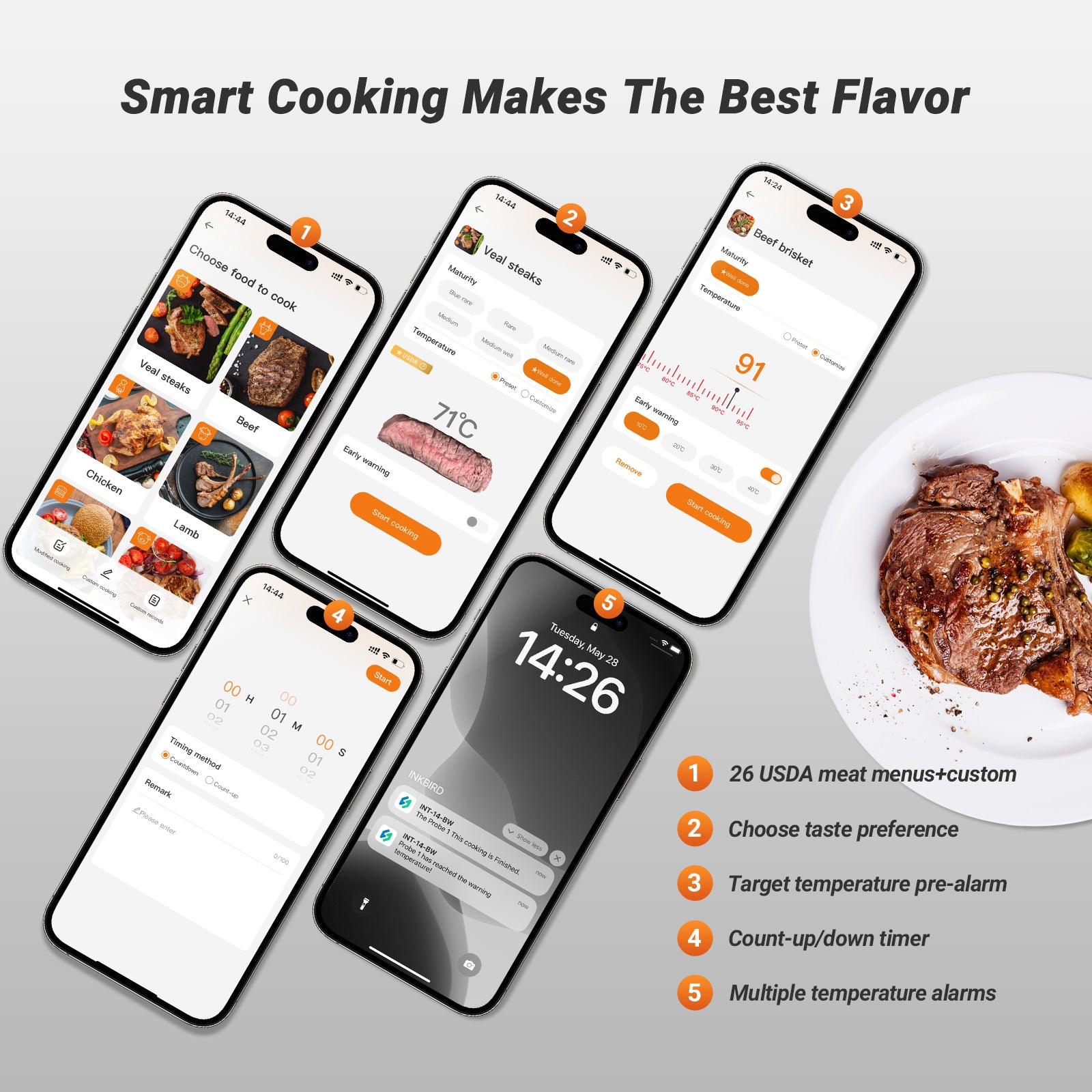 Wireless Meat Thermometer with WiFi & Bluetooth - INT 14 BW for Smart Cooking, Grilling, Smoking & Baking