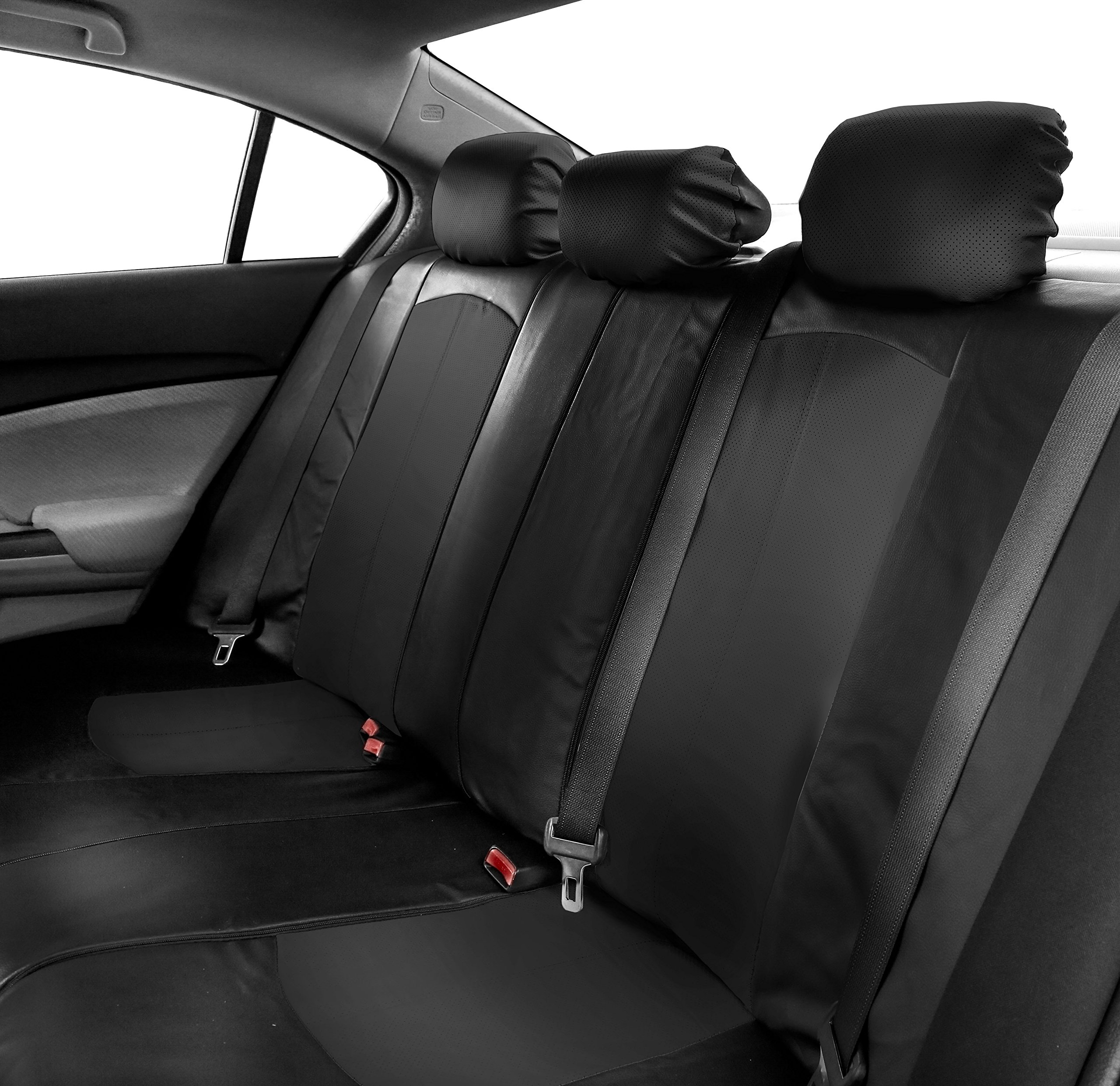 FH Group Perforated Leatherette 7-Seater Car Seat Covers - 3-Row Set, Airbag Compatible & Split Ready, Universal Fit for Cars, Trucks & SUVs (Black) | Premium Protection & Comfort for Family Road Trips, Daily Commutes & Outdoor Adventures